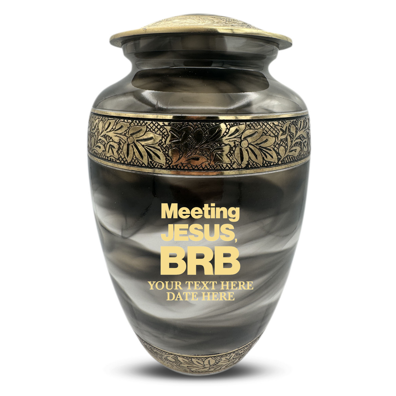 Custom Aluminum Human Urns - Suzesta Pearl White Memorial Urn - Funny Religious Design - 200 Cubic Inch