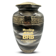Custom Aluminum Human Urns - Suzesta Pearl White Memorial Urn - Funny Religious Design - 200 Cubic Inch
