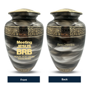 Custom Aluminum Human Urns - Suzesta Pearl White Memorial Urn - Funny Religious Design - 200 Cubic Inch