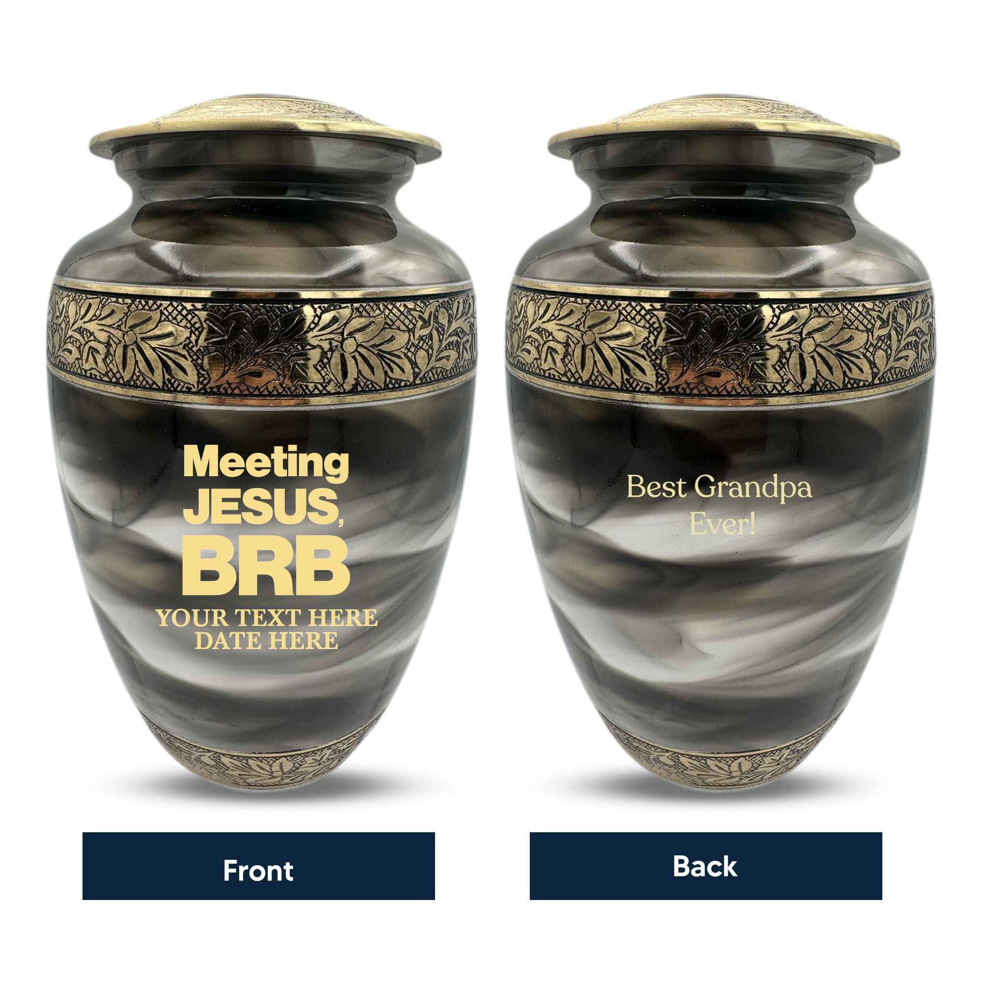 Custom Aluminum Human Urns - Suzesta Pearl White Memorial Urn - Funny Religious Design - 200 Cubic Inch