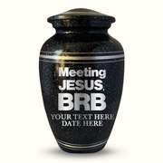 Spotted Black Aluminum with Silver Rim Human Cremation Urn - 200 Cubic Inch | Christian Humor