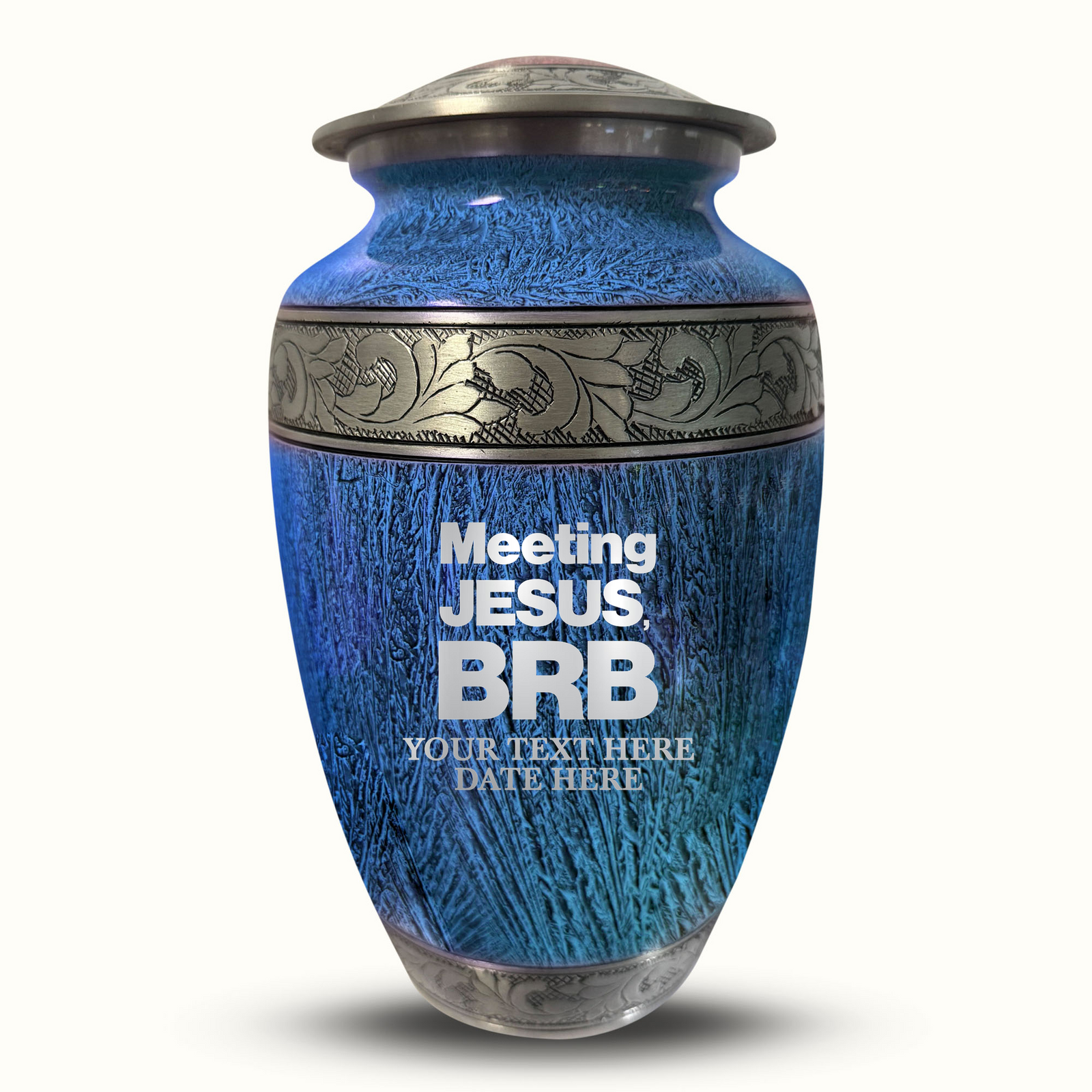 Custom Aluminum Human Urn - Elevate Collection - Funny Religious Design - Distressed Finish - 200 Cubic Inch