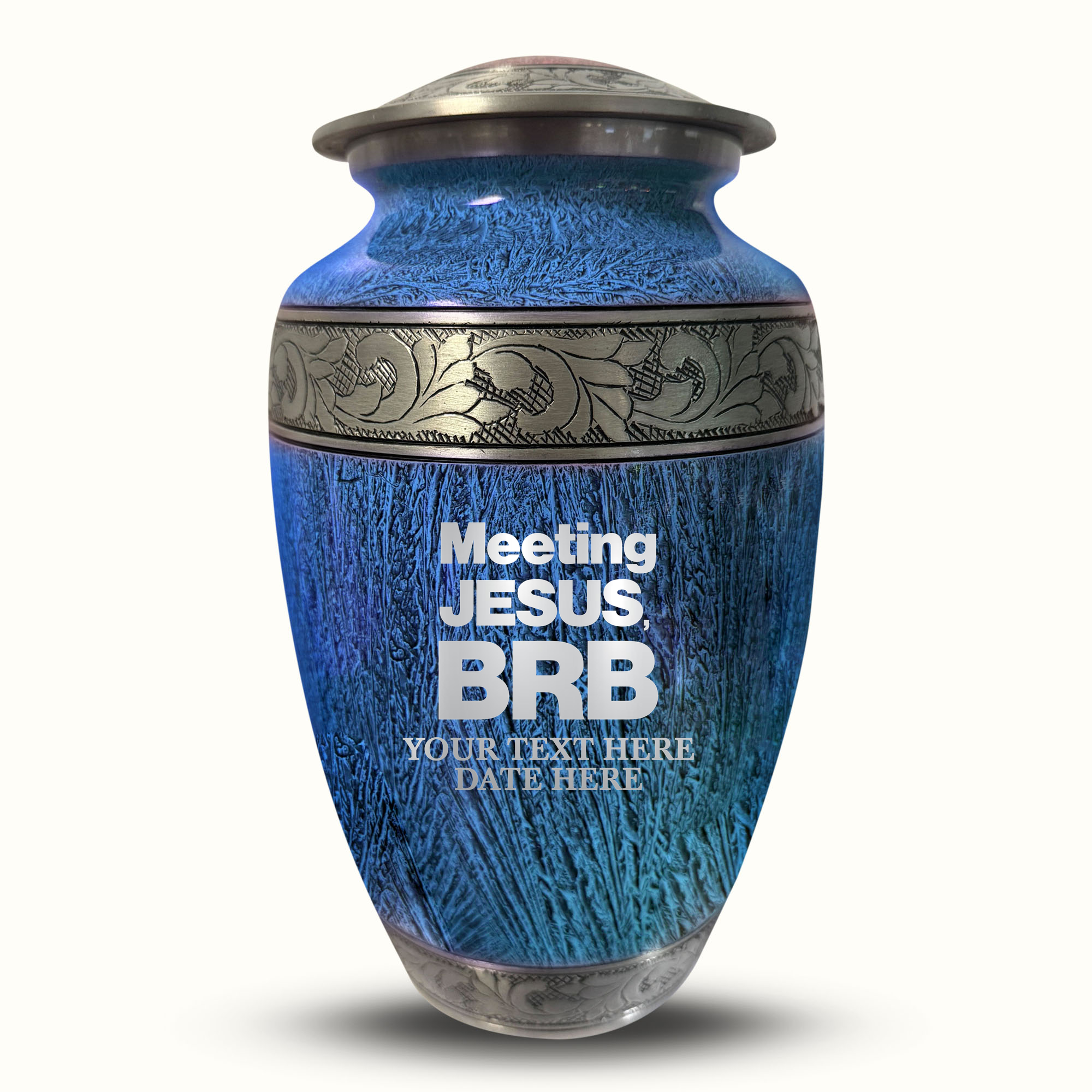 Custom Large Cremation Urn for Human Ashes - Elevate Collection - Funny Religious Design - Distressed Finish - 200 Cubic Inch