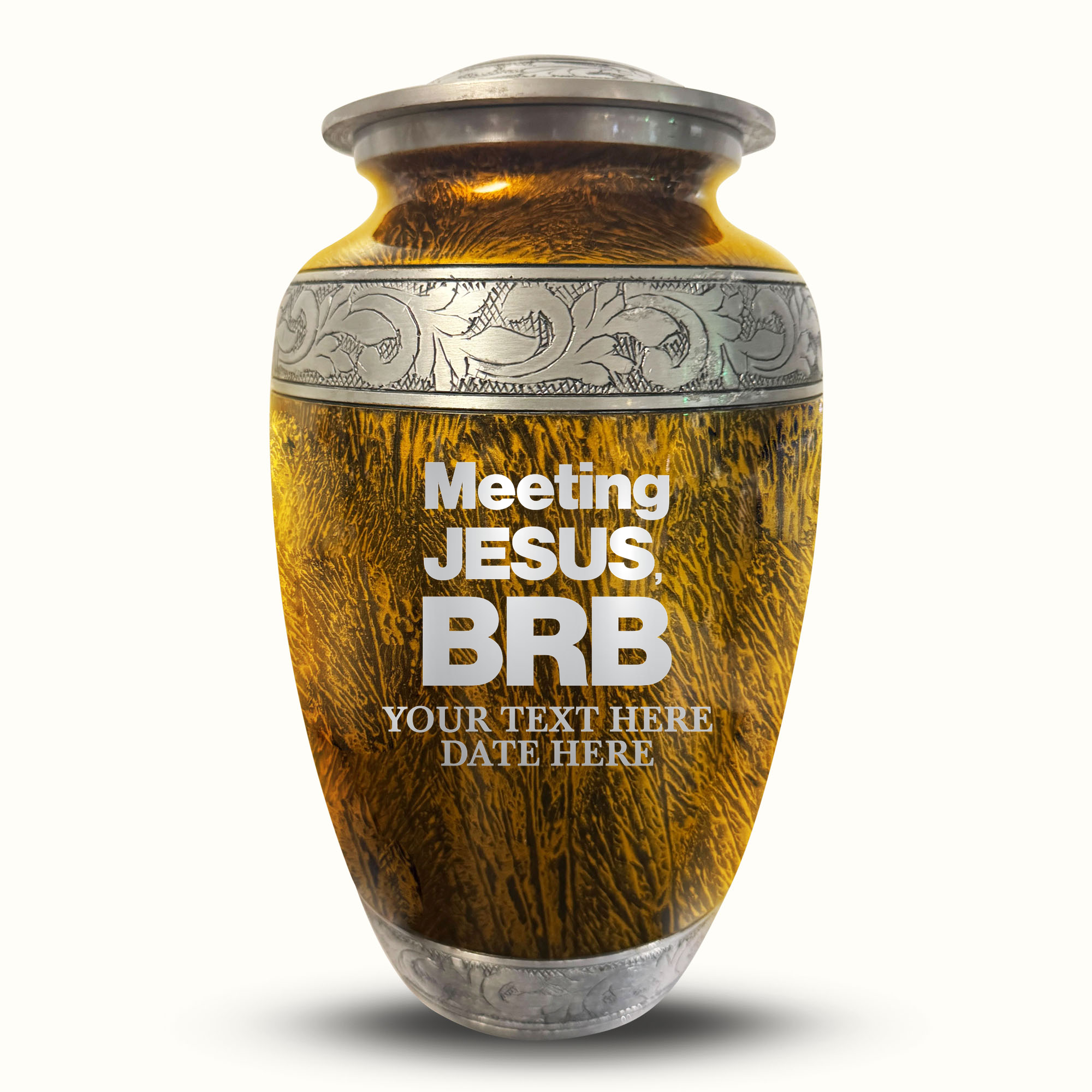 Custom Large Cremation Urn for Human Ashes - Elevate Collection - Funny Religious Design - Distressed Finish - 200 Cubic Inch