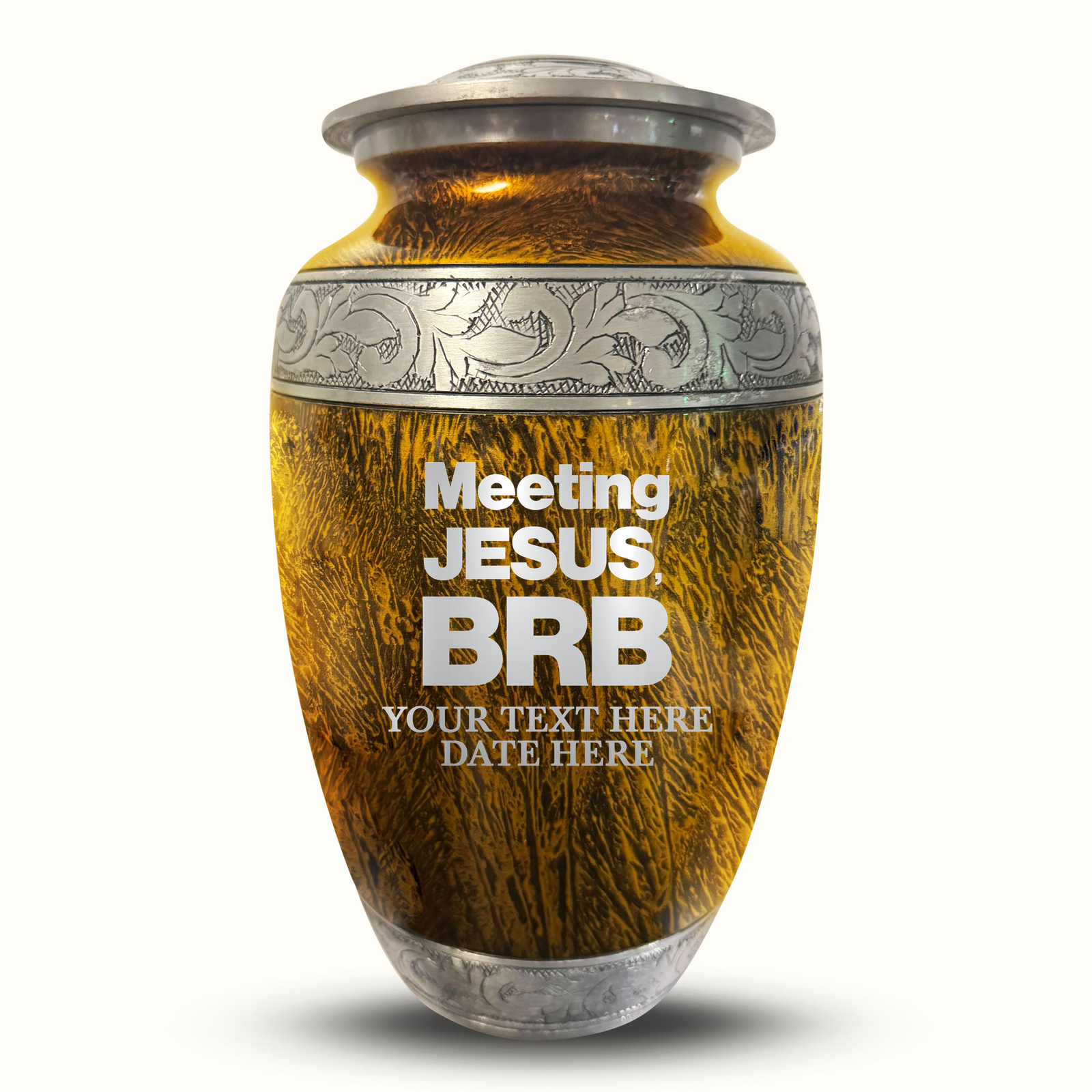 Custom Aluminum Human Urn - Elevate Collection - Funny Religious Design - Distressed Finish - 200 Cubic Inch