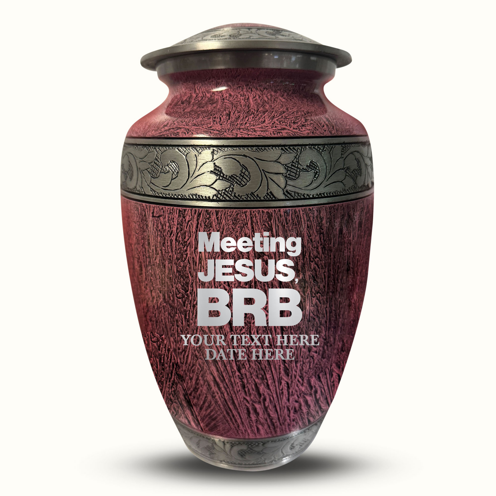 Custom Aluminum Human Urn - Elevate Collection - Funny Religious Design - Distressed Finish - 200 Cubic Inch
