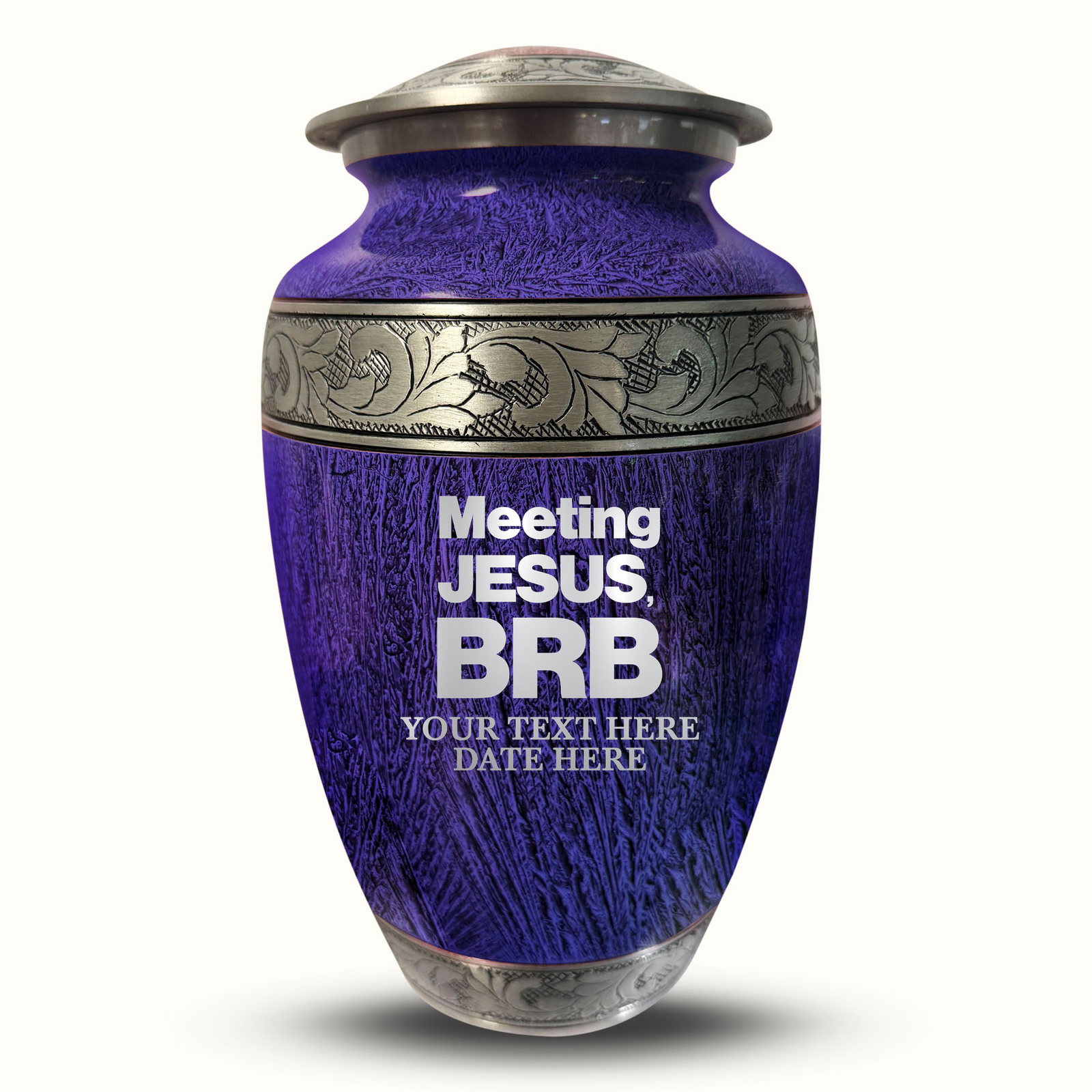 Custom Aluminum Human Urn - Elevate Collection - Funny Religious Design - Distressed Finish - 200 Cubic Inch