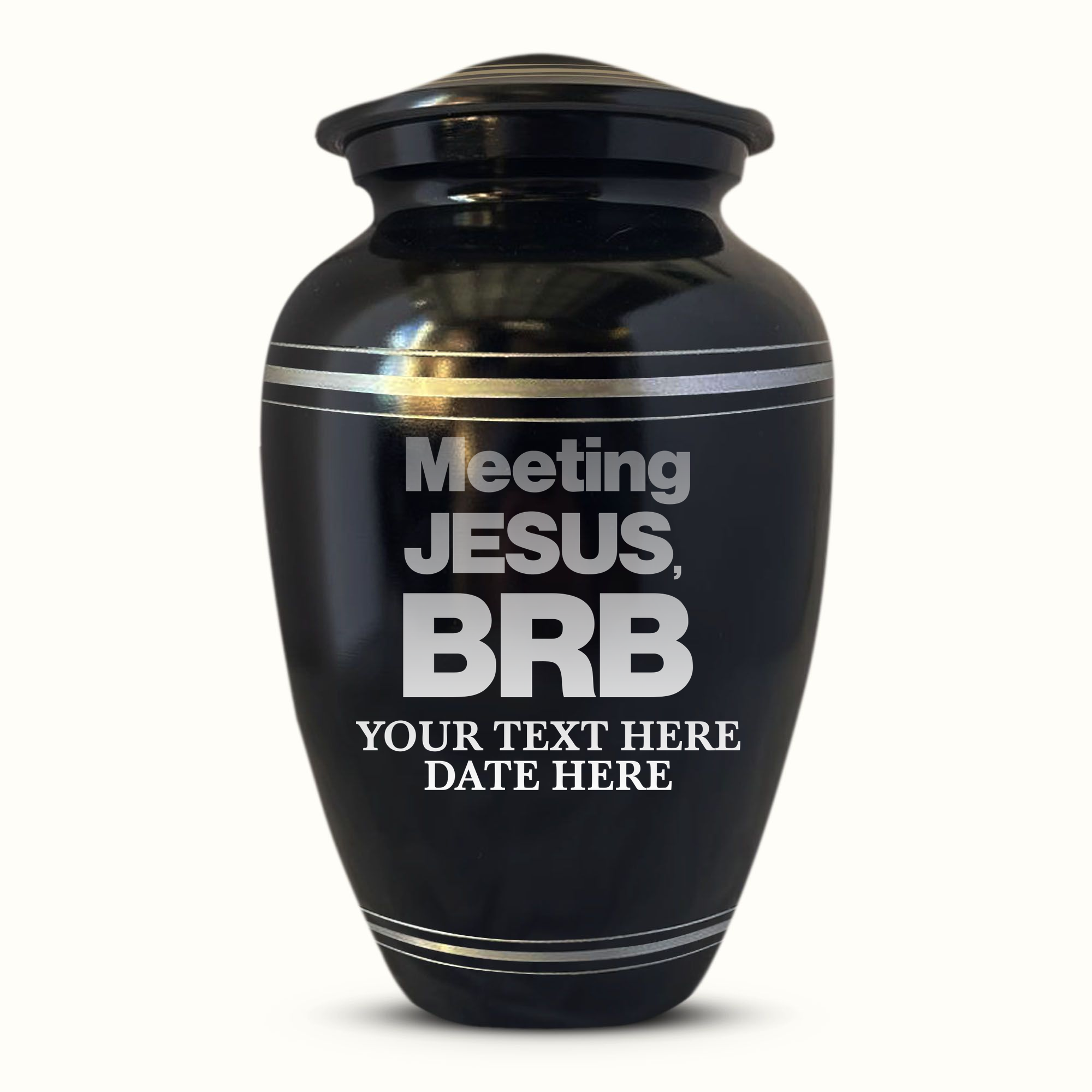 Polished Aluminum with Silver Rim Human Cremation Urn - 200 Cubic Inch | Christian Humor