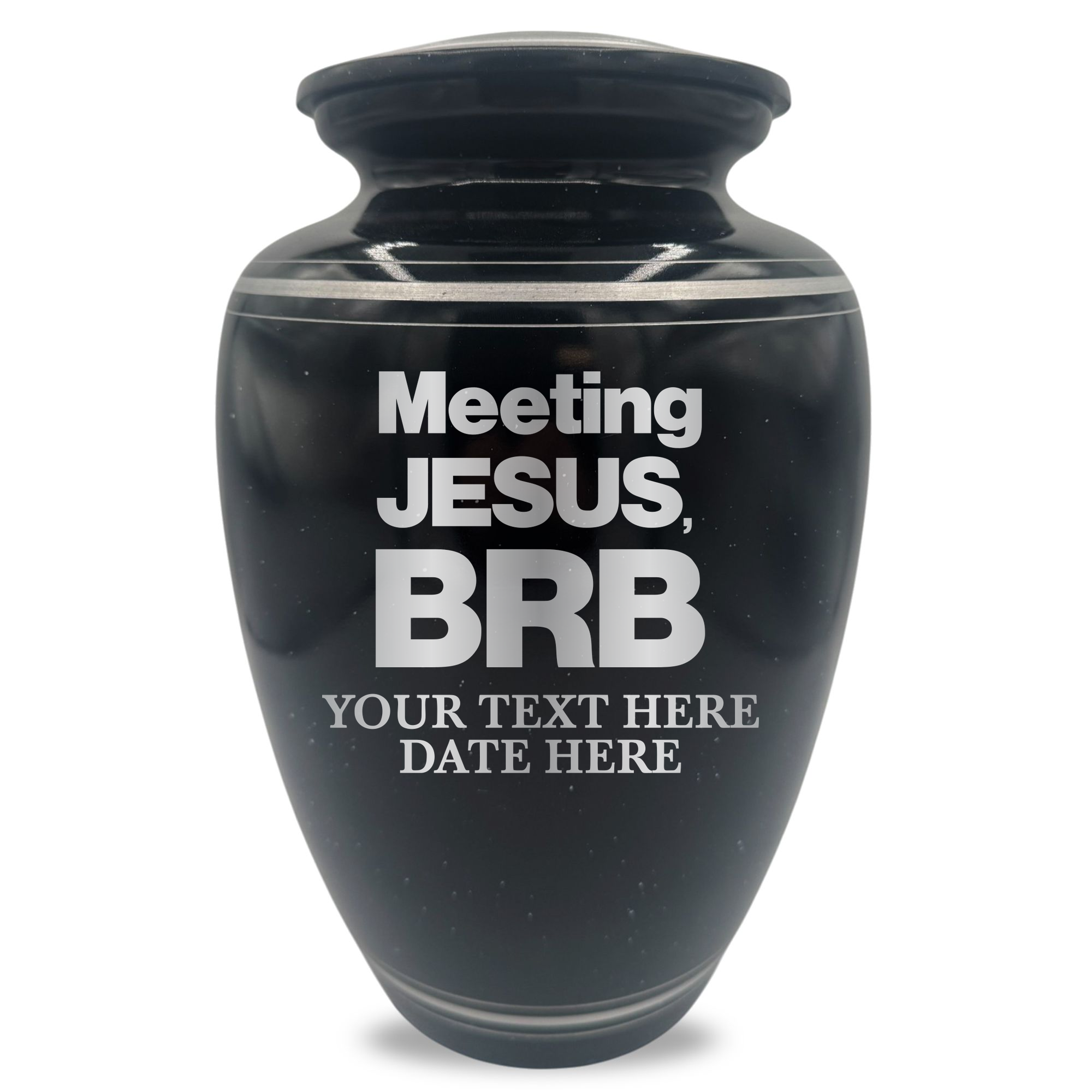 Extra Large Human Cremation Urn - 350 Cubic Inch - Black Spotted Finish with Silver Rim | Christian Humor