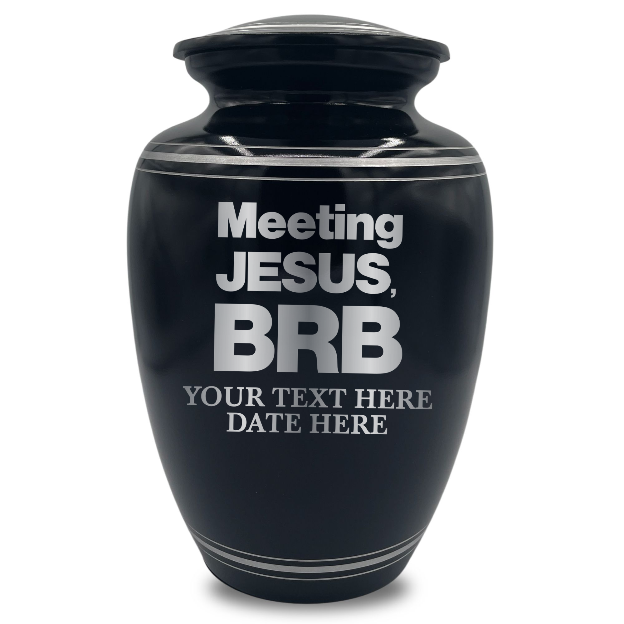 Human Cremation Urn - 350 Cubic Inch Capacity - Black with Silver Rim | Christian Humor