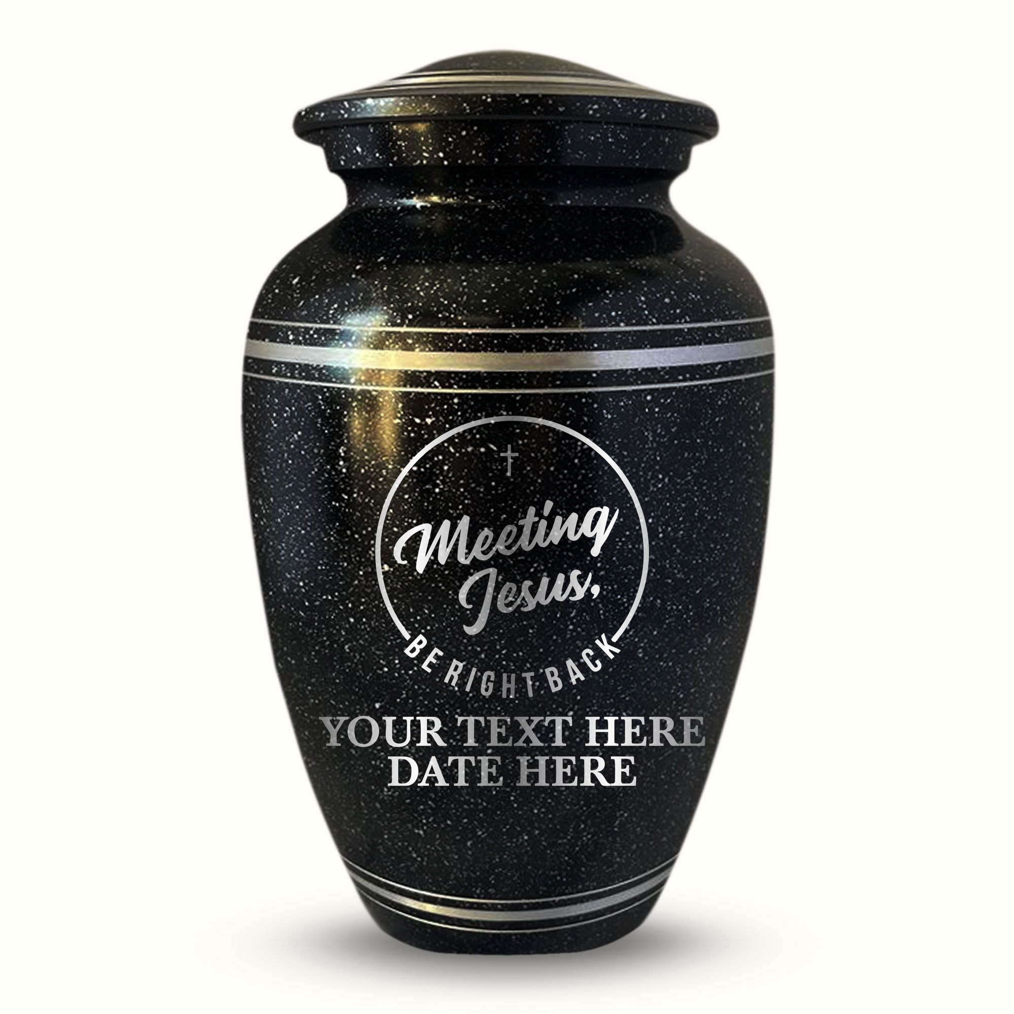 Spotted Black Aluminum with Silver Rim Human Cremation Urn - 200 Cubic Inch | Christian Humor