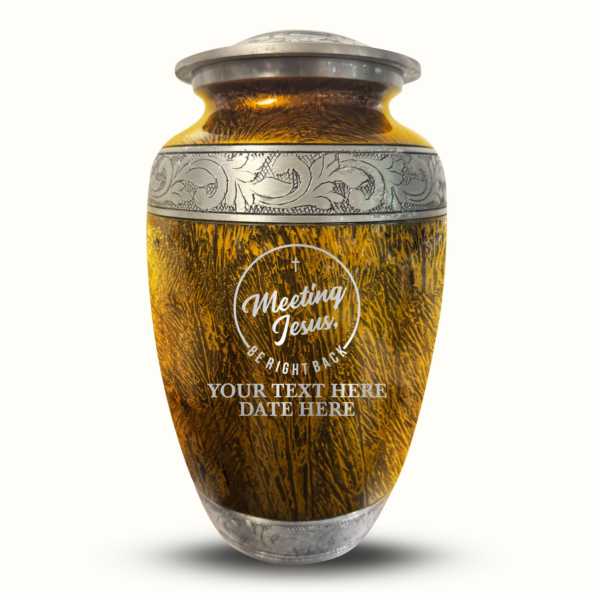 Custom Large Cremation Urn for Human Ashes - Elevate Collection - Funny Religious Design - Distressed Finish - 200 Cubic Inch