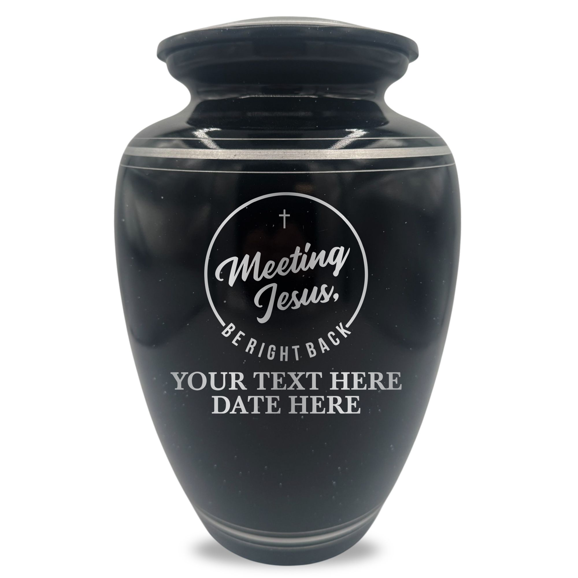 Extra Large Human Cremation Urn - 350 Cubic Inch - Black Spotted Finish with Silver Rim | Christian Humor