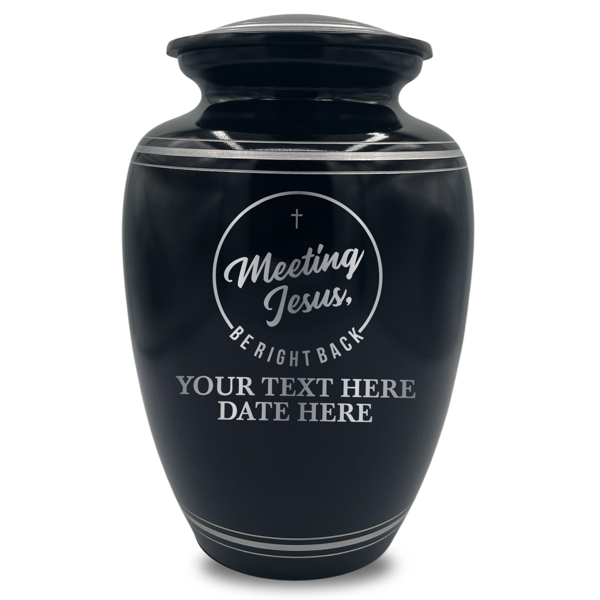 Human Cremation Urn - 350 Cubic Inch Capacity - Black with Silver Rim | Christian Humor