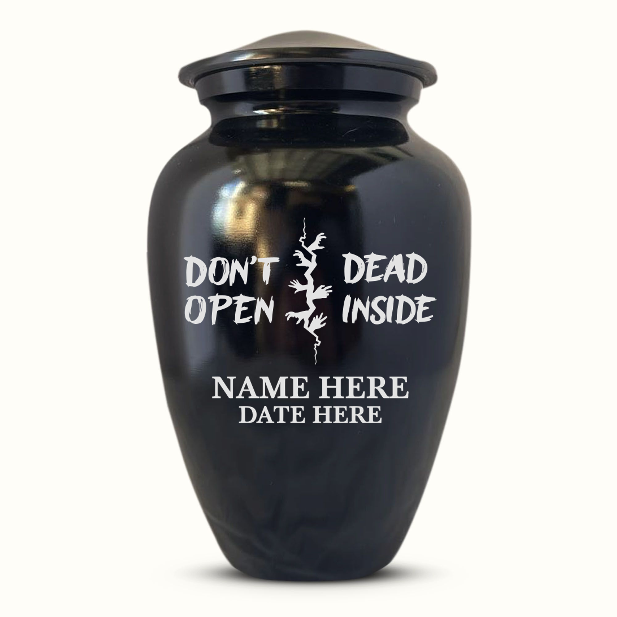 Polished Black Aluminum Human Cremation Urn - 200 Cubic Inch | Funny Pop Culture