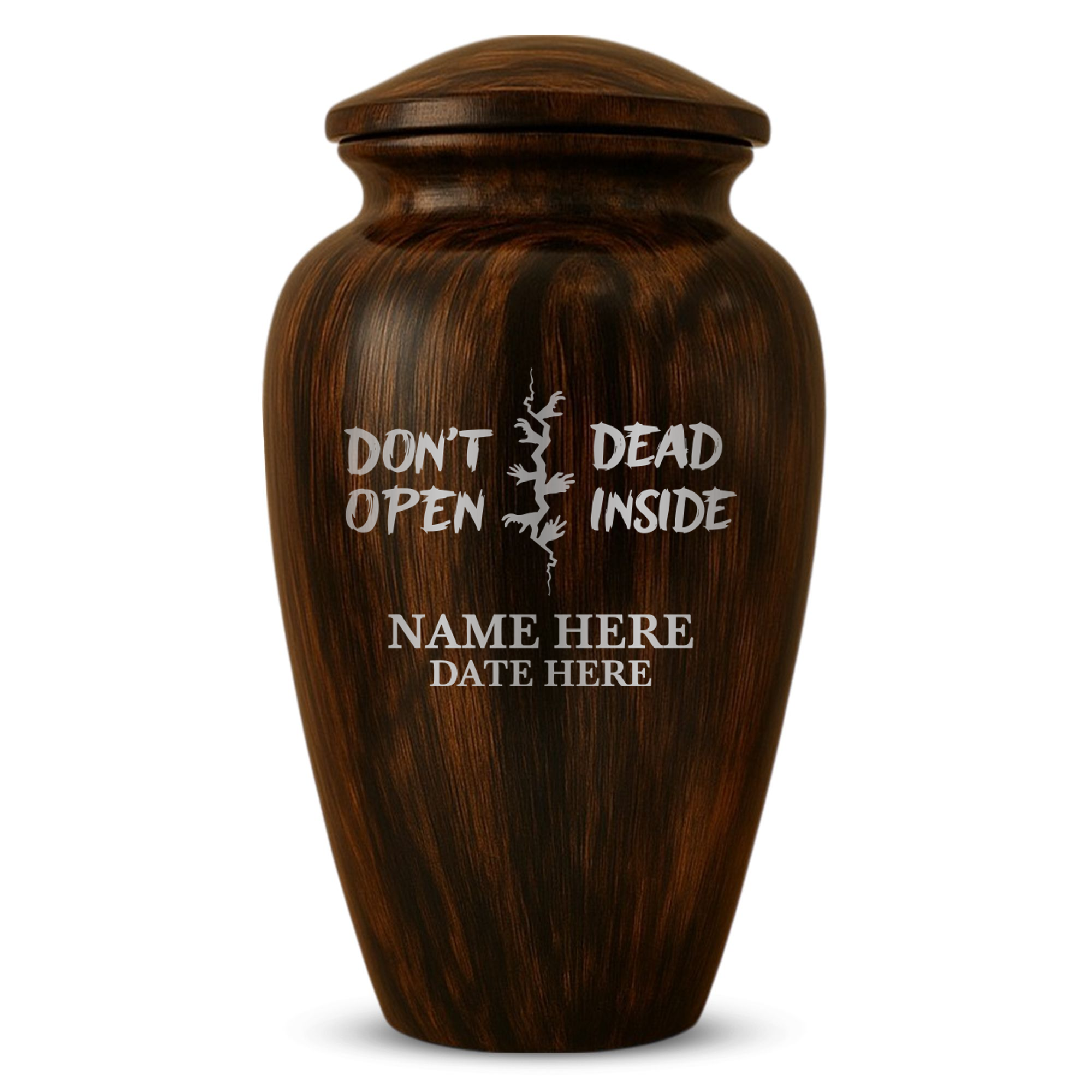 Human Cremation Urn - 200 Cubic Inch - Ingrained Wood Style Finish | Pop Culture Humor
