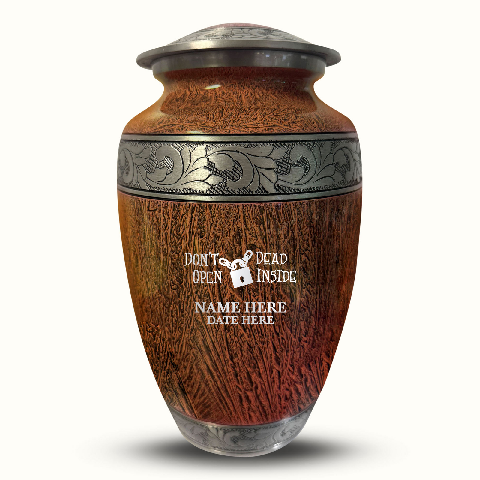 Custom Aluminum Human Urn - Elevate Collection - Funny TV Design - Distressed Finish - 200 Cubic Inch