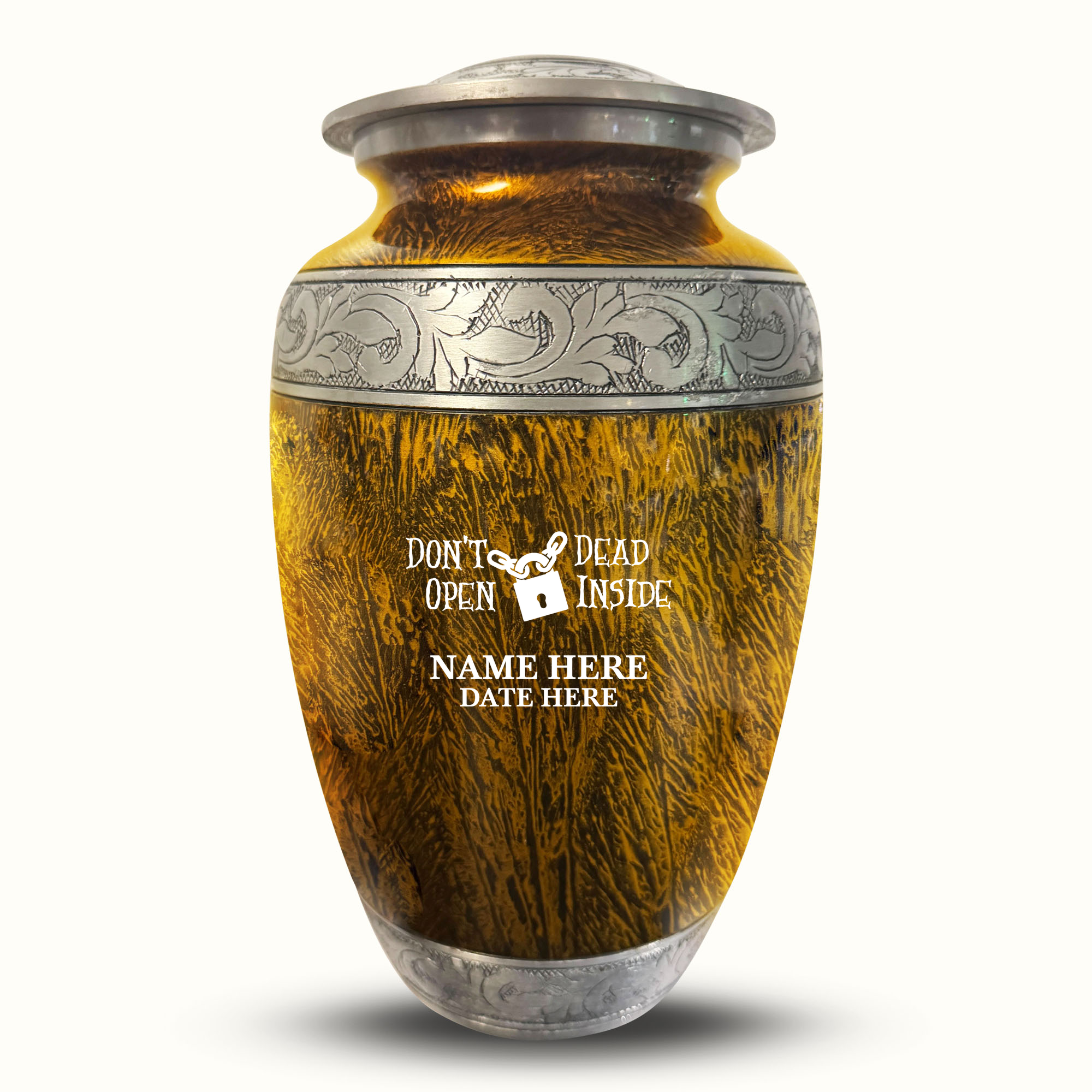 Custom Large Cremation Urn for Human Ashes - Elevate Collection - Funny TV Design - Distressed Finish - 200 Cubic Inch