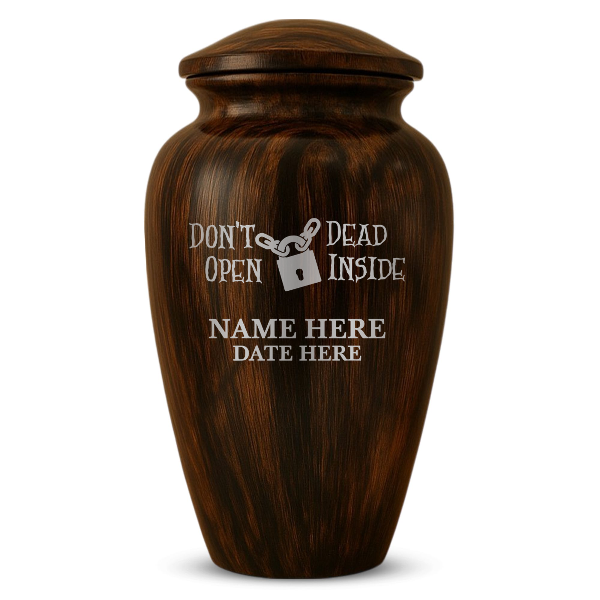 Human Cremation Urn - 200 Cubic Inch - Ingrained Wood Style Finish | Pop Culture Humor