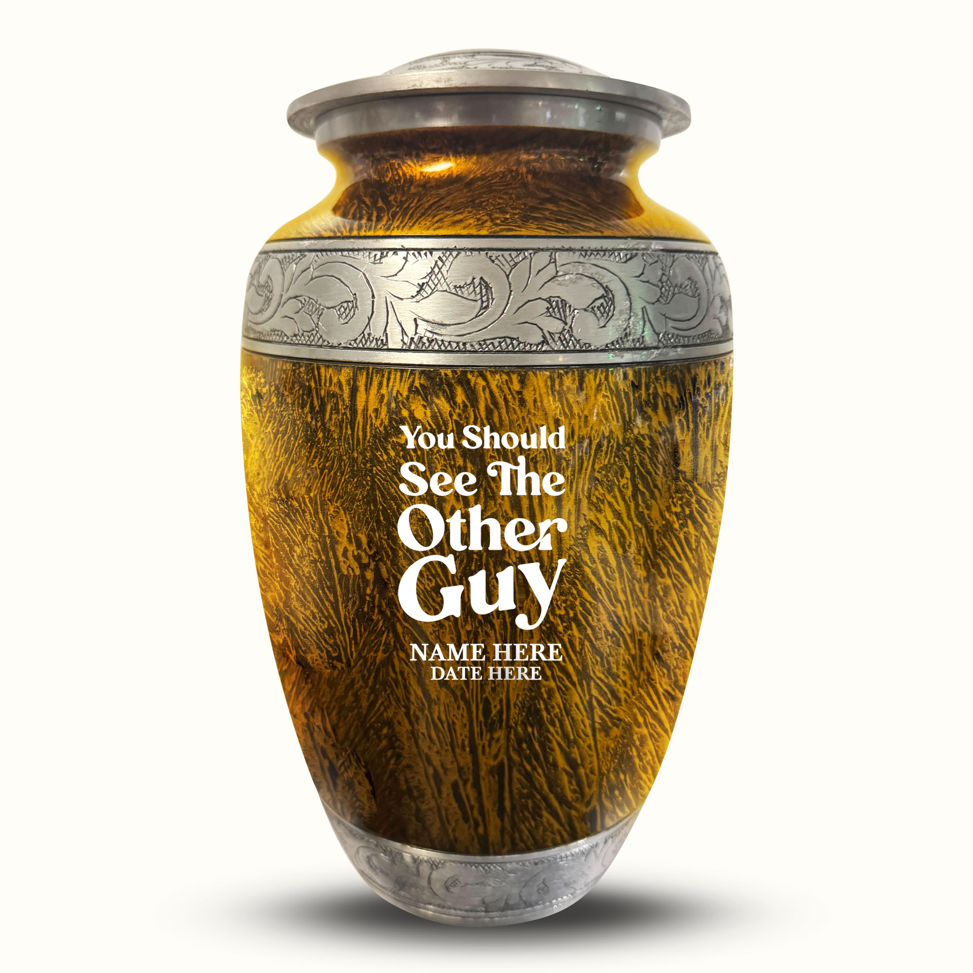 Custom Large Cremation Urn for Human Ashes - Elevate Collection - Dark Humor Design - Distressed Finish - 200 Cubic Inch