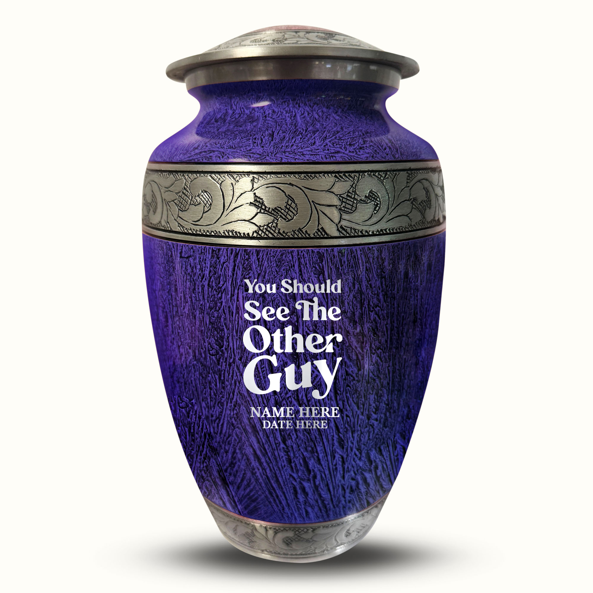 Custom Large Cremation Urn for Human Ashes - Elevate Collection - Dark Humor Design - Distressed Finish - 200 Cubic Inch