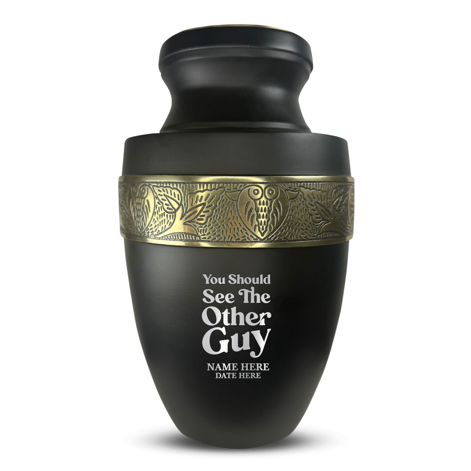 Custom Aluminum Human Urn - Dark Humor Design - Elite Collection with Gold Inlay - 200 Cubic Inch