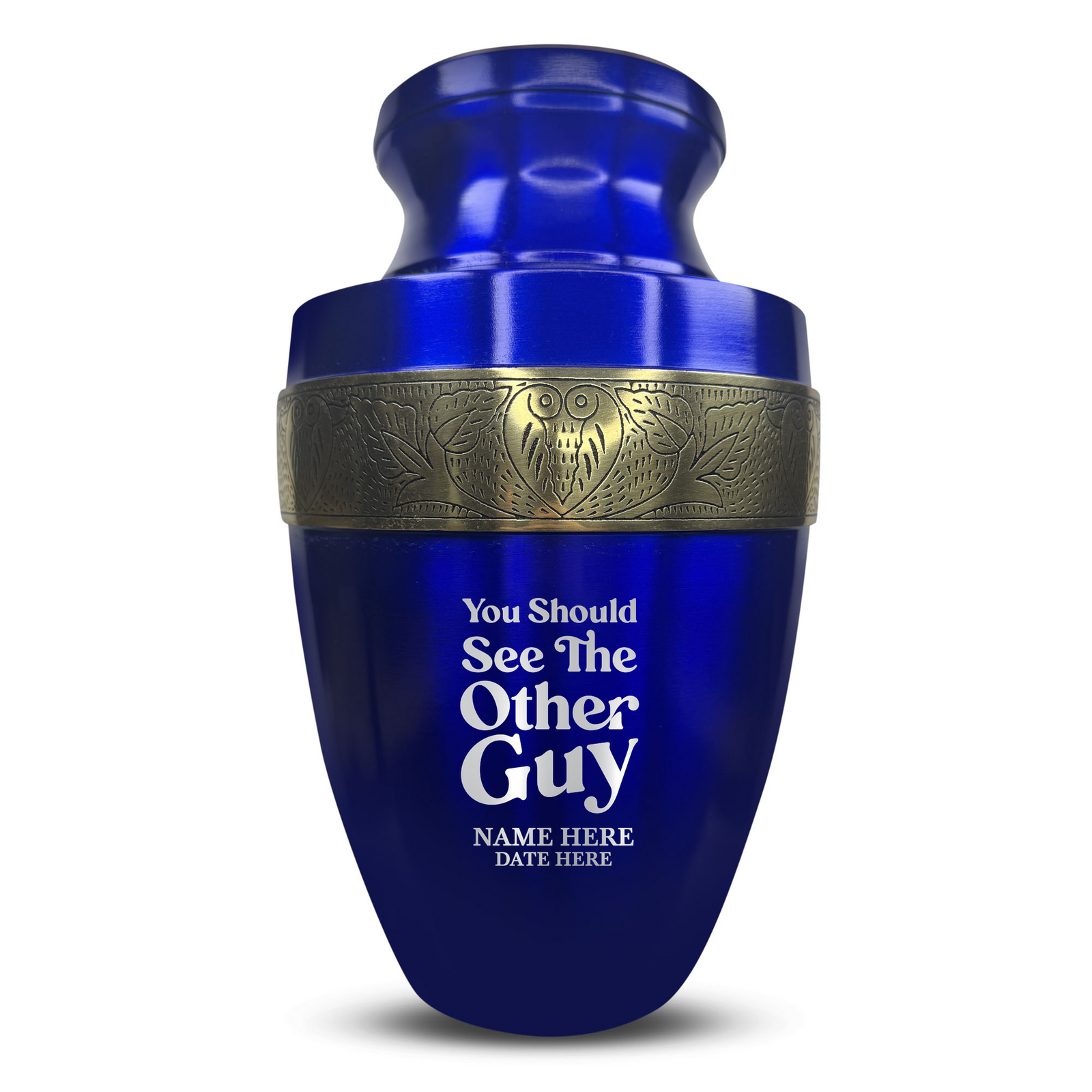 Custom Aluminum Human Urn - Dark Humor Design - Elite Collection with Gold Inlay - 200 Cubic Inch