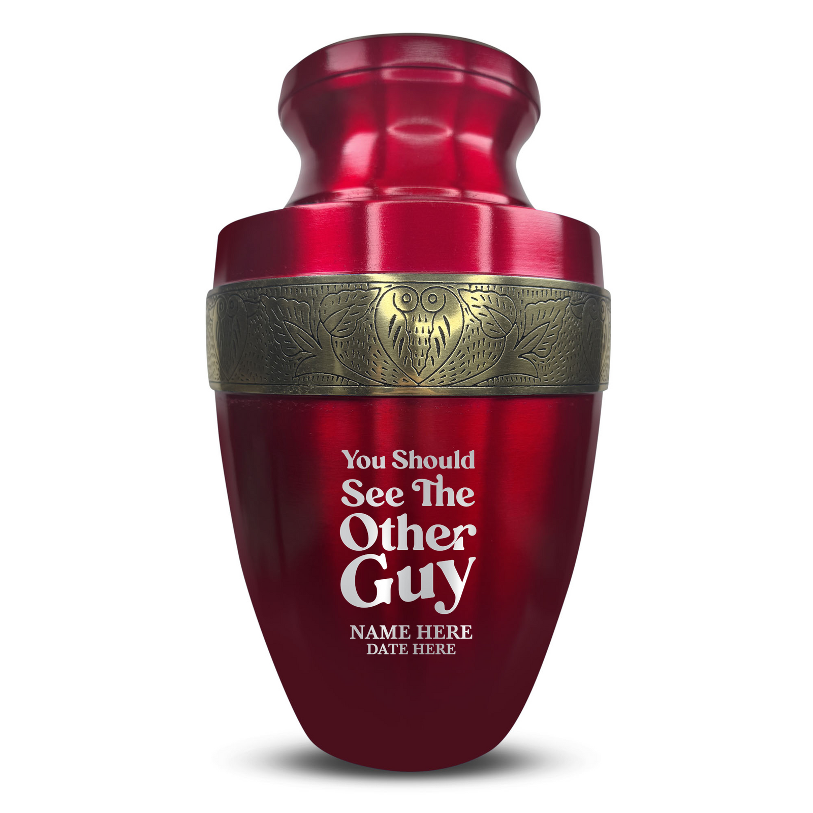 Custom Aluminum Human Urn - Dark Humor Design - Elite Collection with Gold Inlay - 200 Cubic Inch