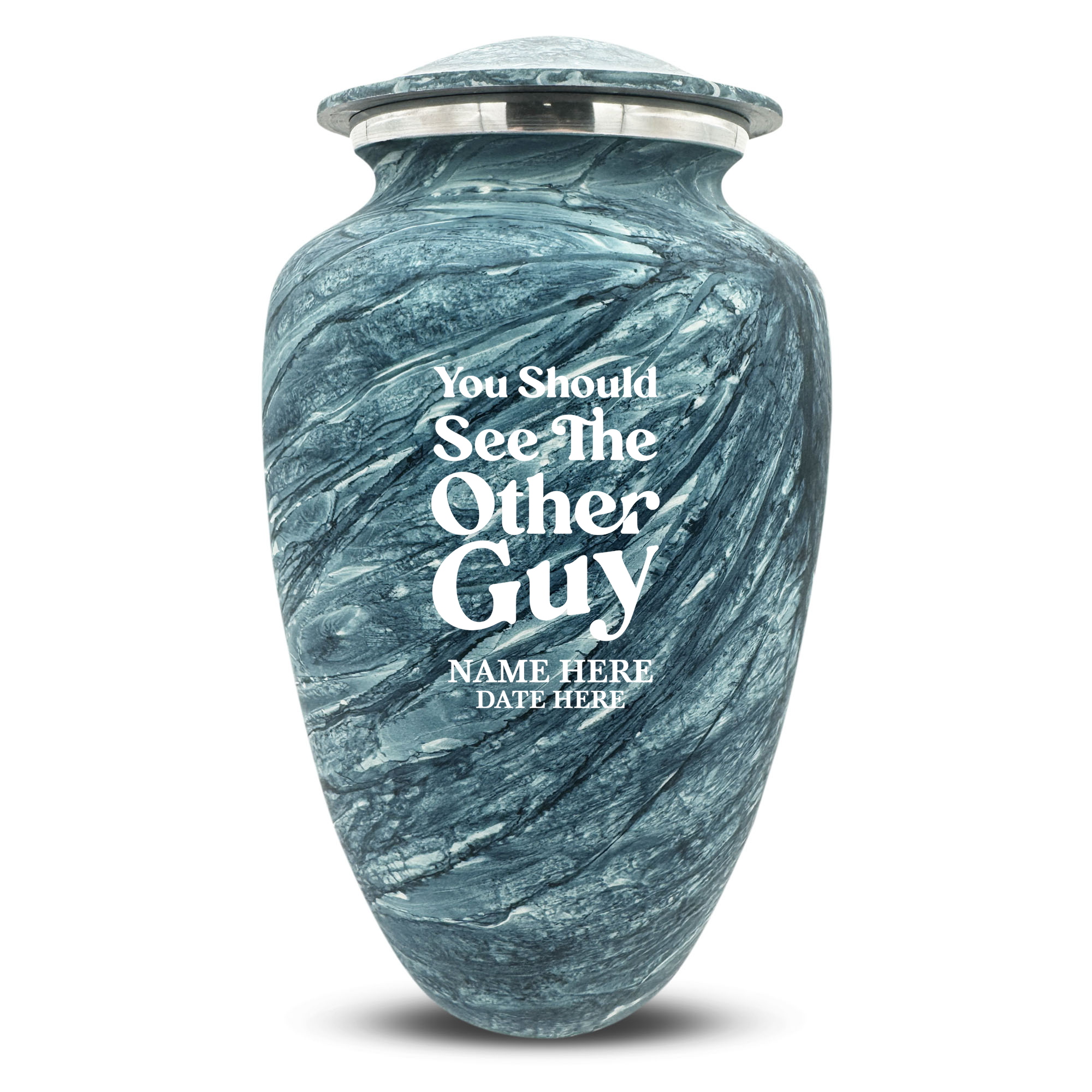 Custom Large Cremation Urn for Human Ashes - Soft Whisper Collection - Dark Humor Design - Distressed Finish - 200 Cubic Inch