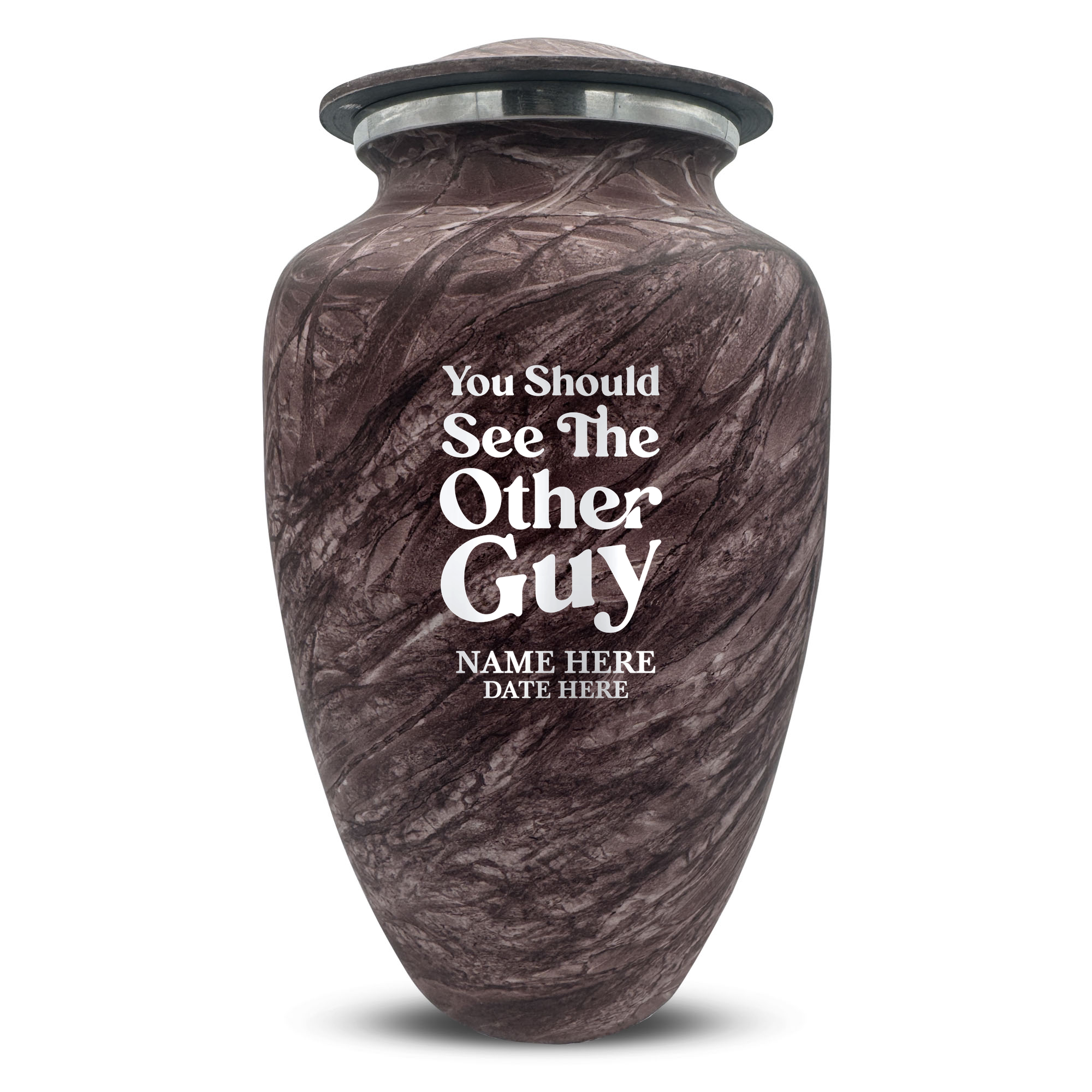 Custom Large Cremation Urn for Human Ashes - Soft Whisper Collection - Dark Humor Design - Distressed Finish - 200 Cubic Inch