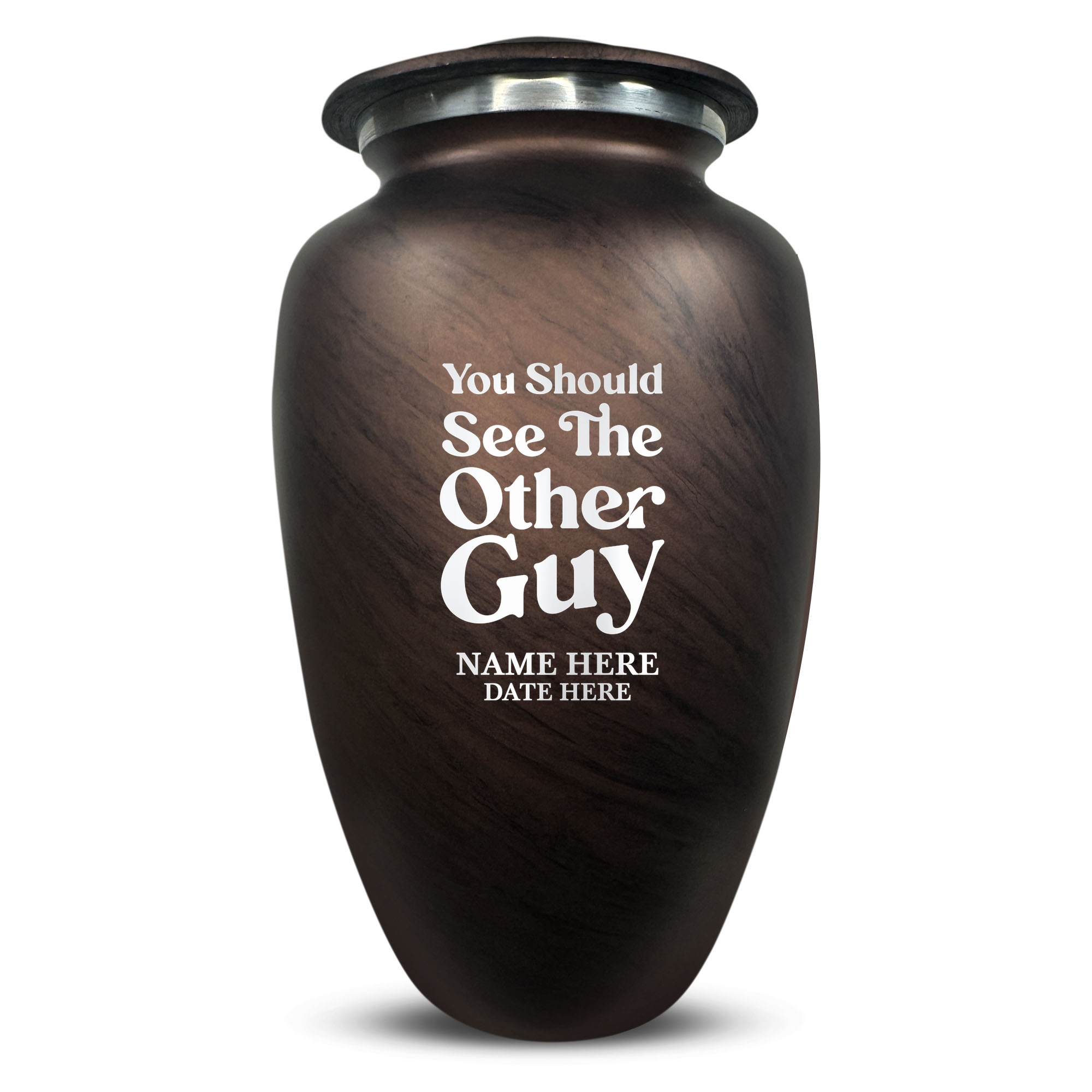 Custom Large Cremation Urn for Human Ashes - Soft Whisper Collection - Dark Humor Design - Distressed Finish - 200 Cubic Inch