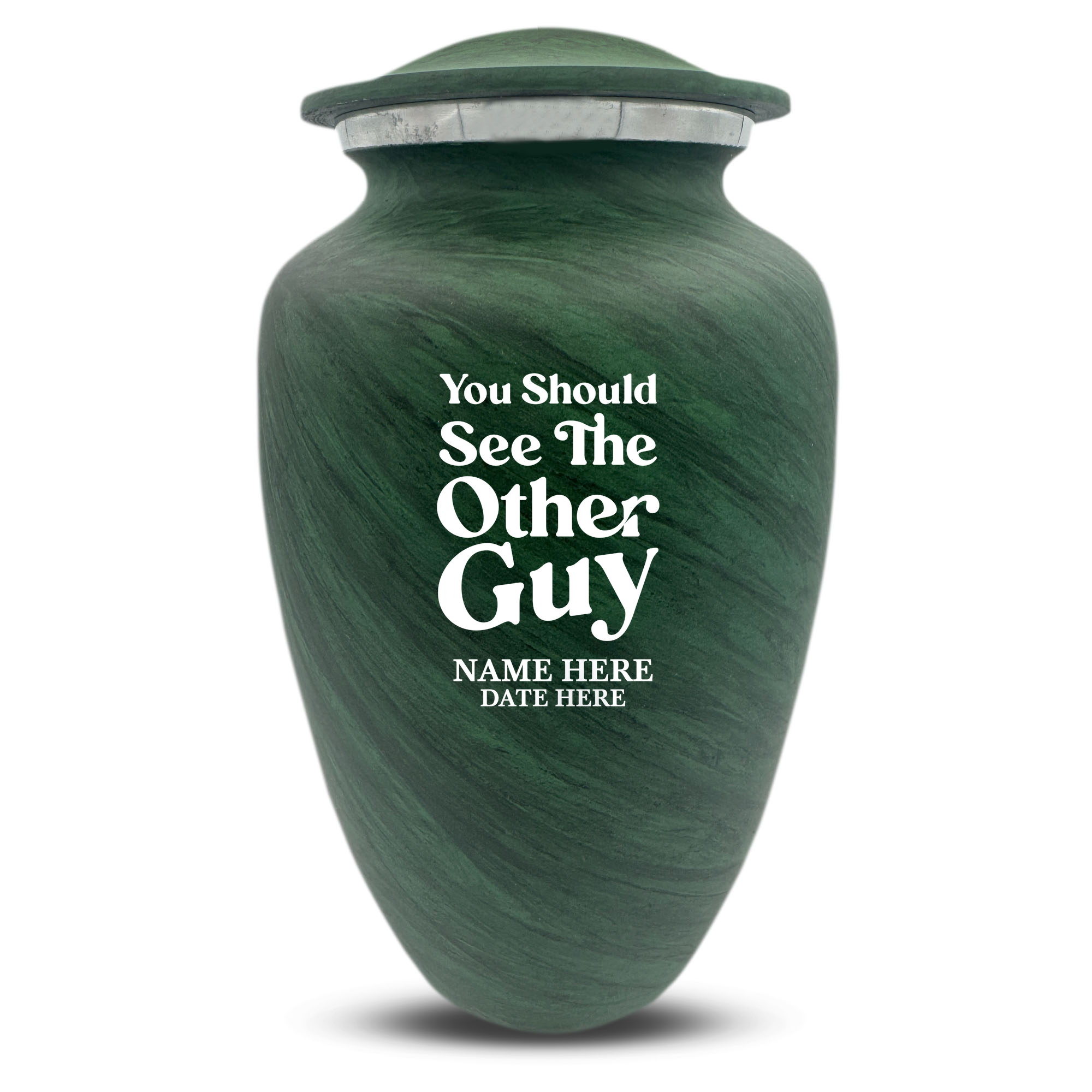 Custom Large Cremation Urn for Human Ashes - Soft Whisper Collection - Dark Humor Design - Distressed Finish - 200 Cubic Inch
