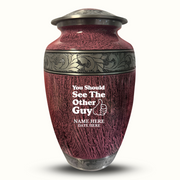 Custom Aluminum Human Urn - Elevate Collection - Dark Humor Design - Distressed Finish - 200 Cubic Inch