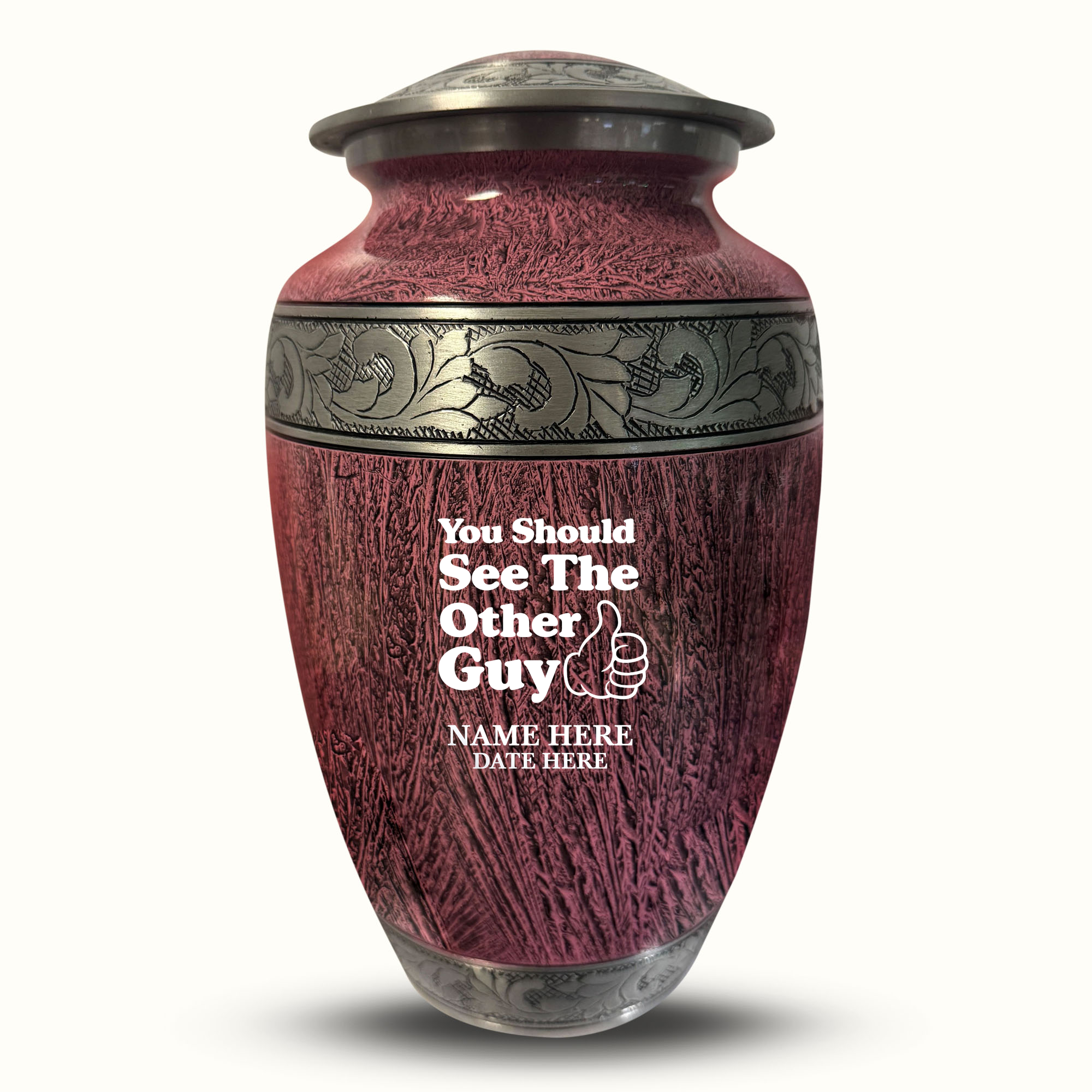 Custom Large Cremation Urn for Human Ashes - Elevate Collection - Dark Humor Design - Distressed Finish - 200 Cubic Inch