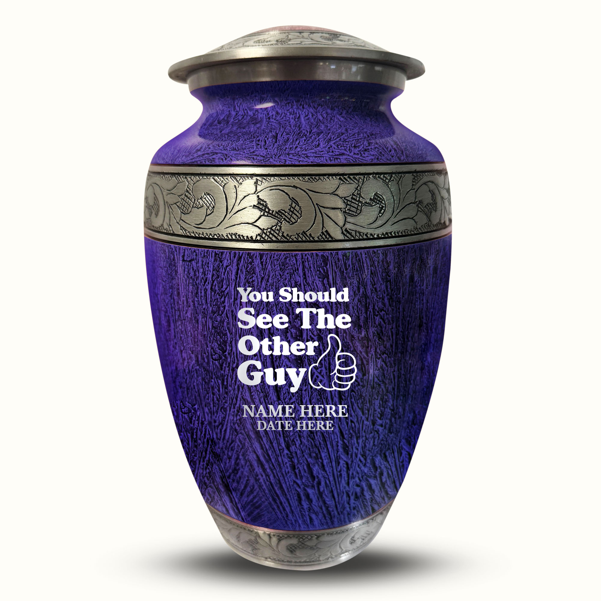 Custom Large Cremation Urn for Human Ashes - Elevate Collection - Dark Humor Design - Distressed Finish - 200 Cubic Inch