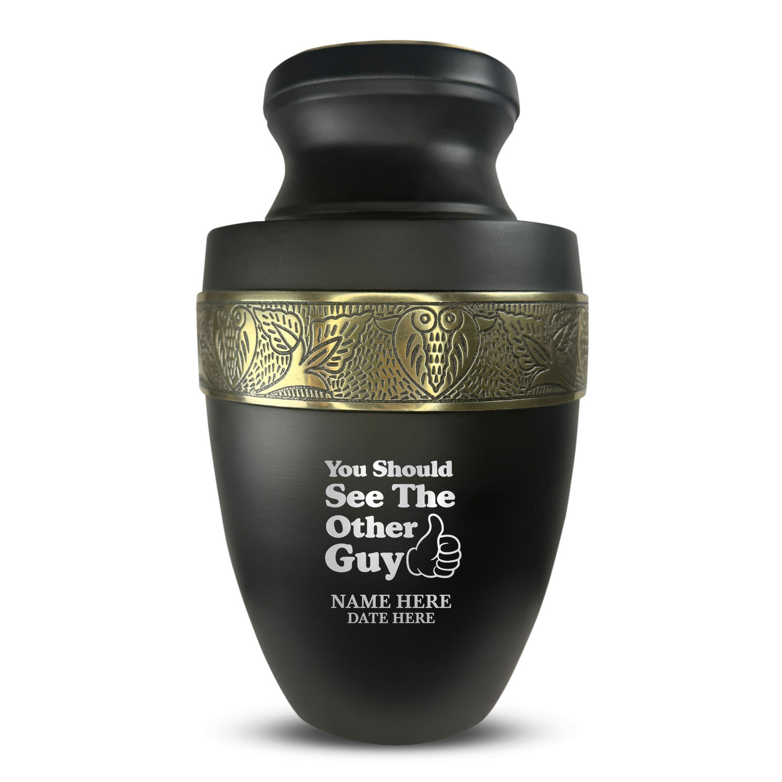 Custom Aluminum Human Urn - Dark Humor Design - Elite Collection with Gold Inlay - 200 Cubic Inch