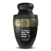 Custom Aluminum Human Urn - Dark Humor Design - Elite Collection with Gold Inlay - 200 Cubic Inch