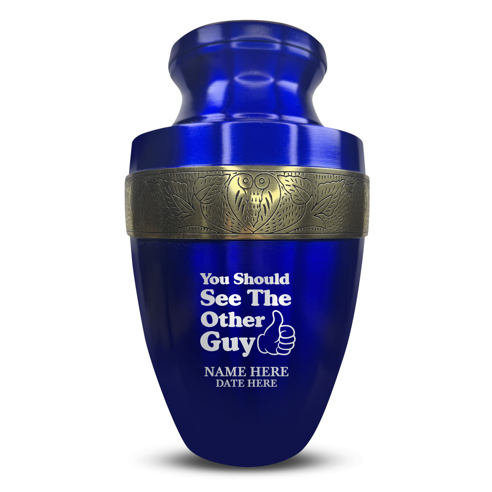Custom Aluminum Human Urn - Dark Humor Design - Elite Collection with Gold Inlay - 200 Cubic Inch