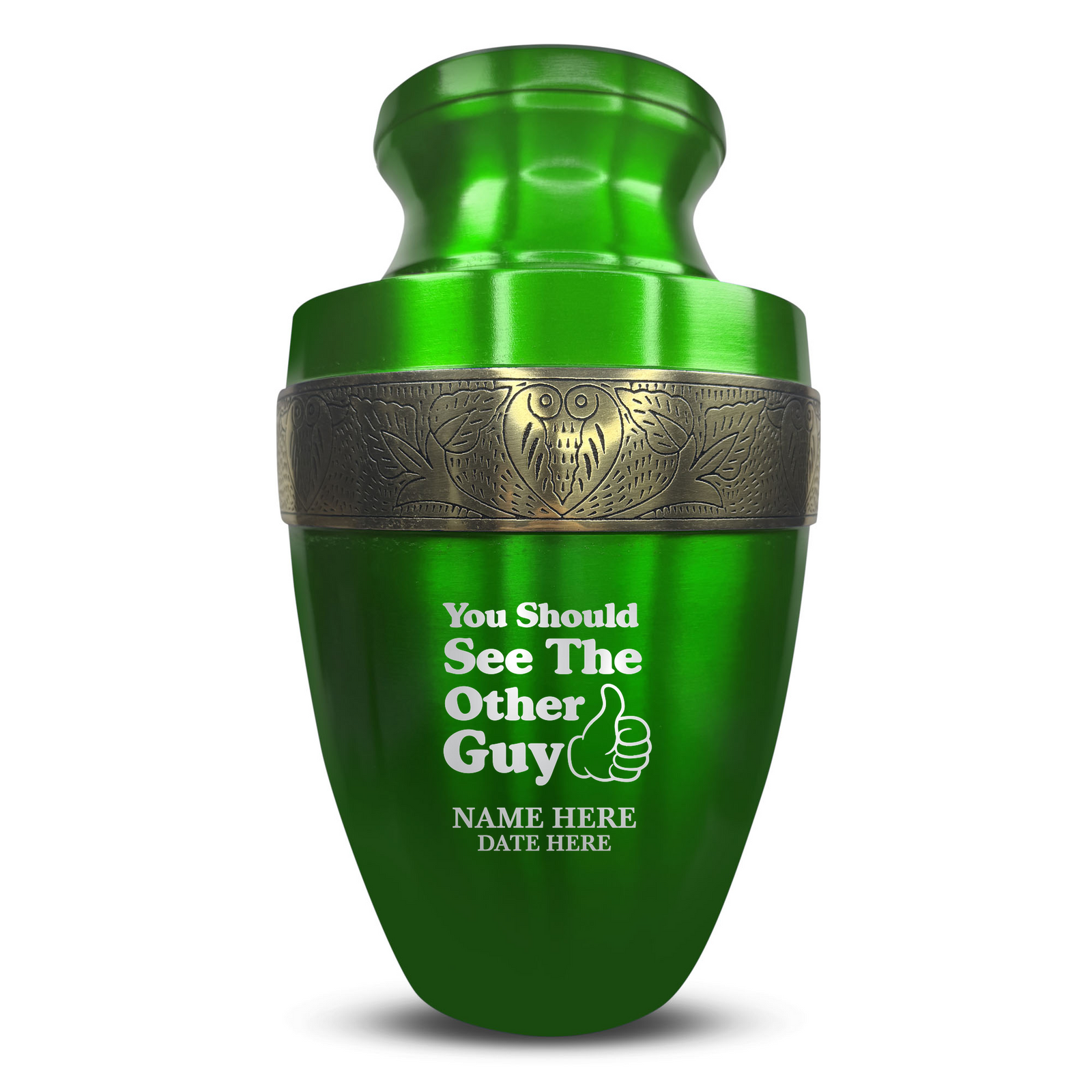 Custom Aluminum Human Urn - Dark Humor Design - Elite Collection with Gold Inlay - 200 Cubic Inch