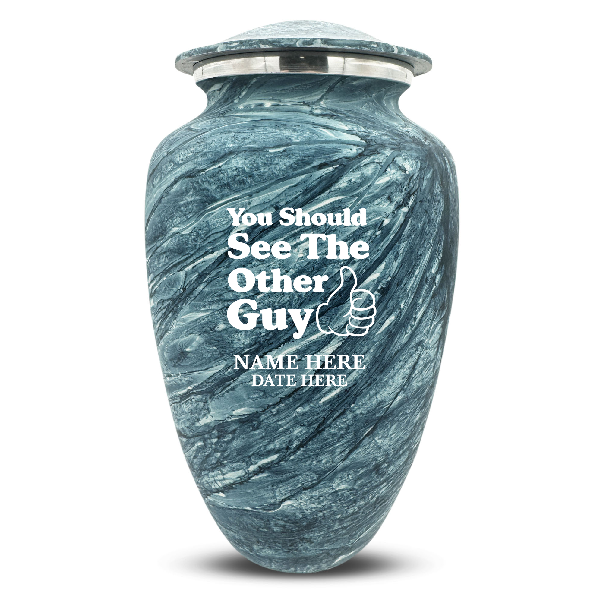 Custom Large Cremation Urn for Human Ashes - Soft Whisper Collection - Dark Humor Design - Distressed Finish - 200 Cubic Inch