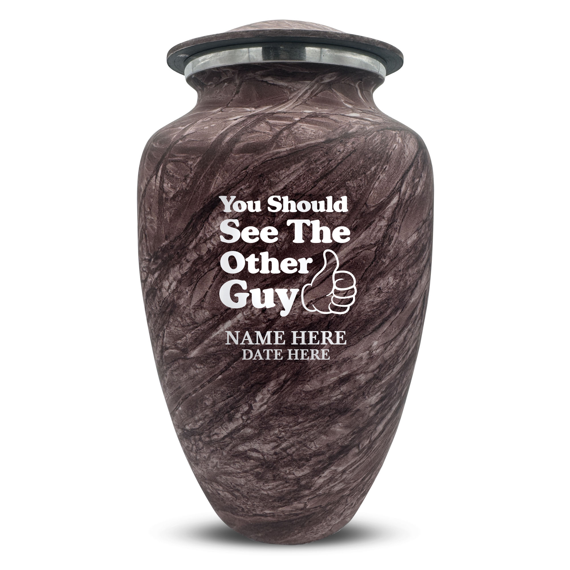 Custom Large Cremation Urn for Human Ashes - Soft Whisper Collection - Dark Humor Design - Distressed Finish - 200 Cubic Inch