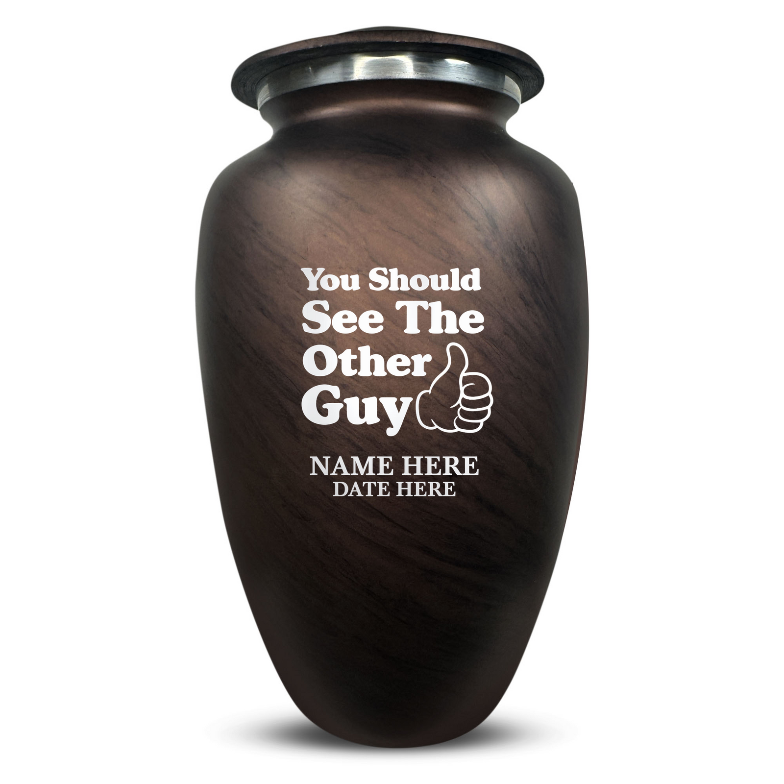 Custom Human Urns - Soft Whisper Collection - Dark Humor Design - Distressed Finish - 200 Cubic Inch