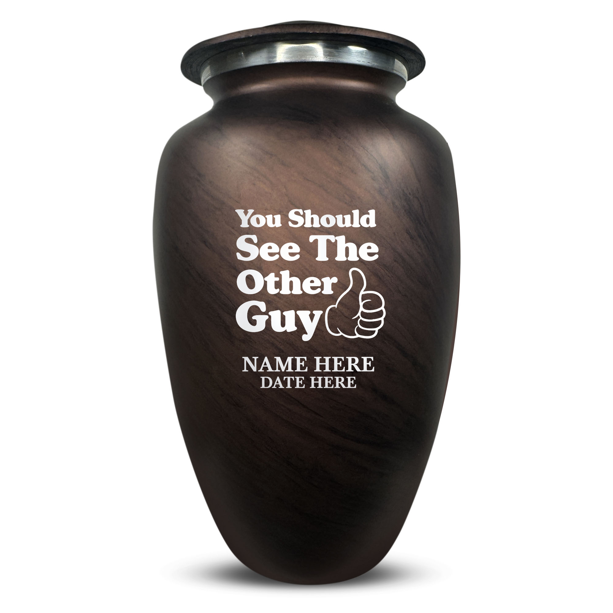 Custom Large Cremation Urn for Human Ashes - Soft Whisper Collection - Dark Humor Design - Distressed Finish - 200 Cubic Inch