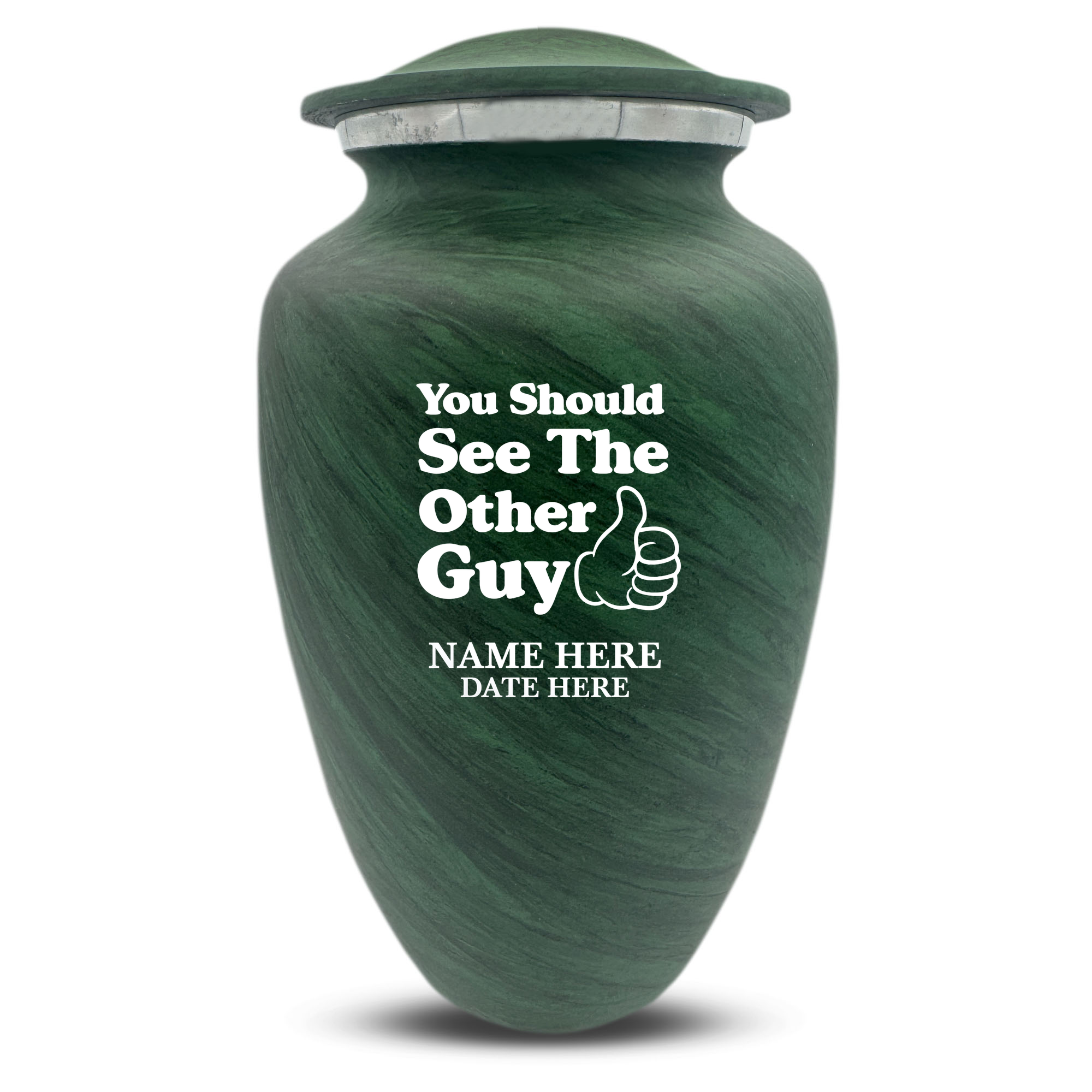 Custom Large Cremation Urn for Human Ashes - Soft Whisper Collection - Dark Humor Design - Distressed Finish - 200 Cubic Inch
