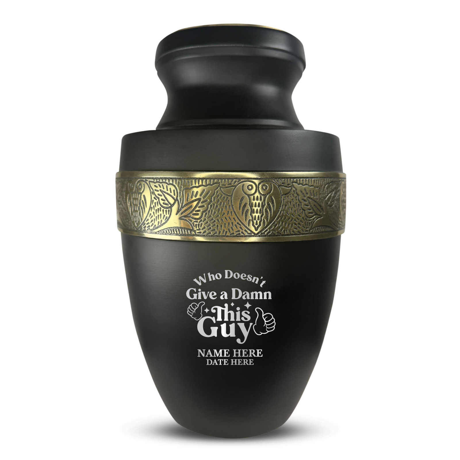 Custom Aluminum Human Urn - Dark Humor Design - Elite Collection with Gold Inlay - 200 Cubic Inch