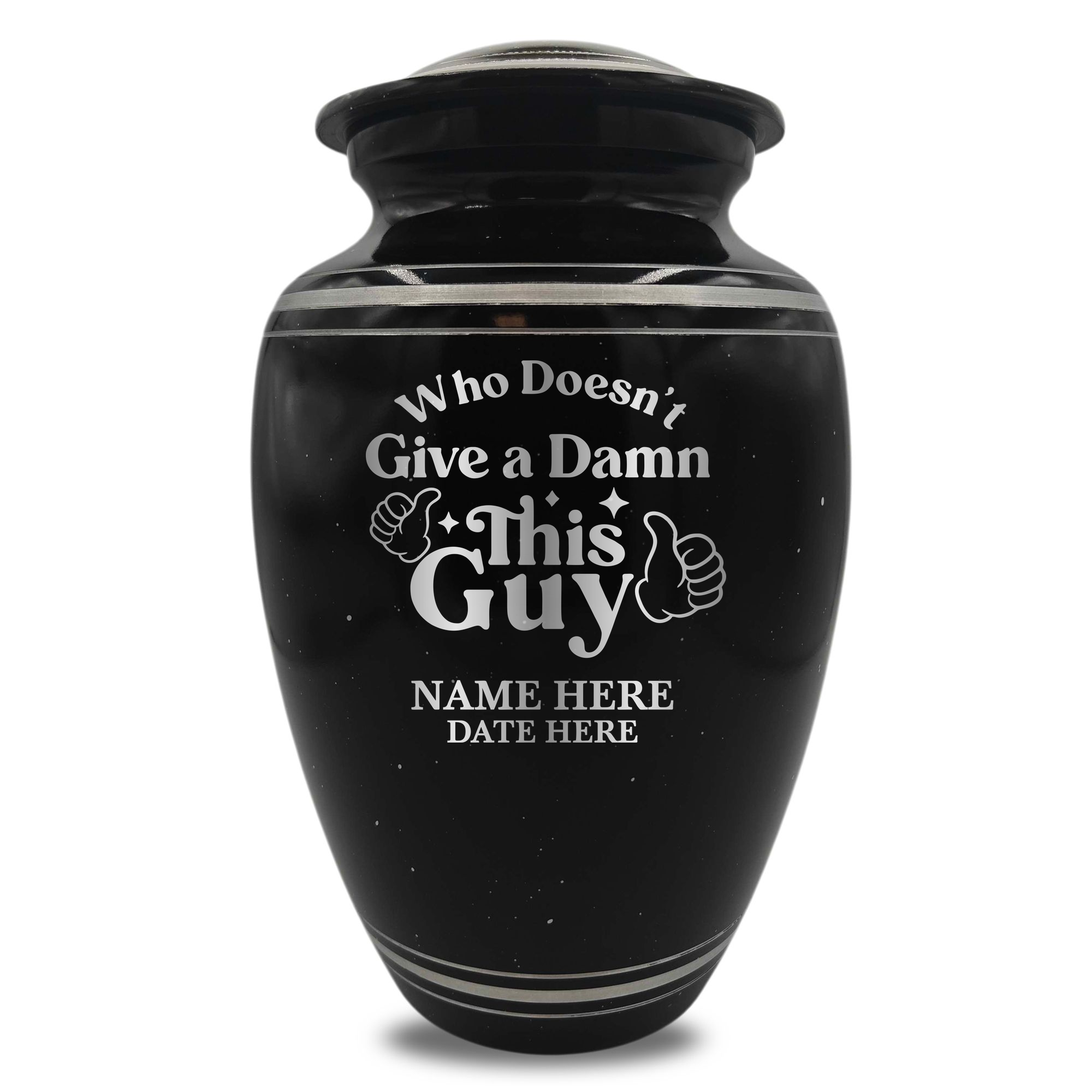 Spotted Black Aluminum with Silver Rim Human Cremation Urn - 200 Cubic Inch | Dark Humor
