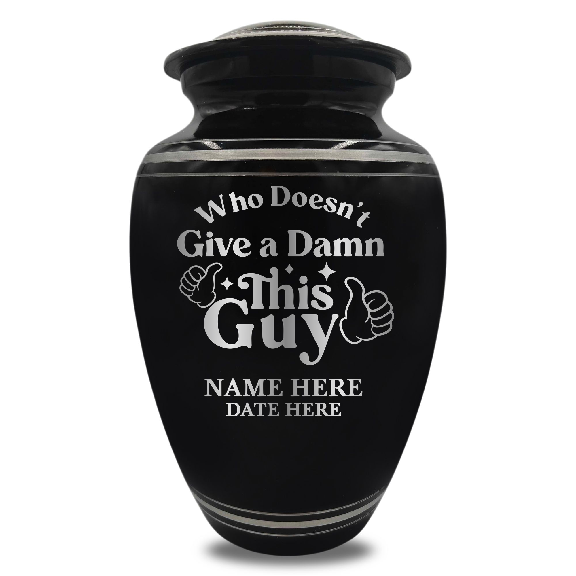 Polished Aluminum with Silver Rim Human Cremation Urn - 200 Cubic Inch | Dark Humor