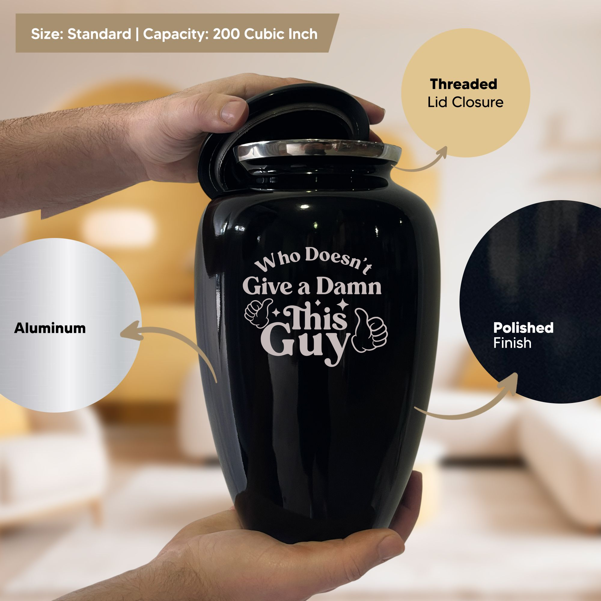 Splendor Human Cremation Urn - 200 Cubic Inch Capacity - Metal | Dark Humor Collection