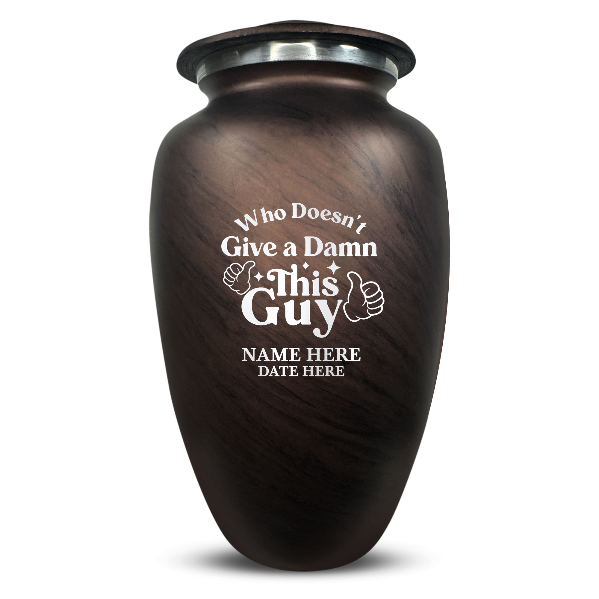 Custom Large Cremation Urn for Human Ashes - Soft Whisper Collection - Dark Humor Design - Distressed Finish - 200 Cubic Inch