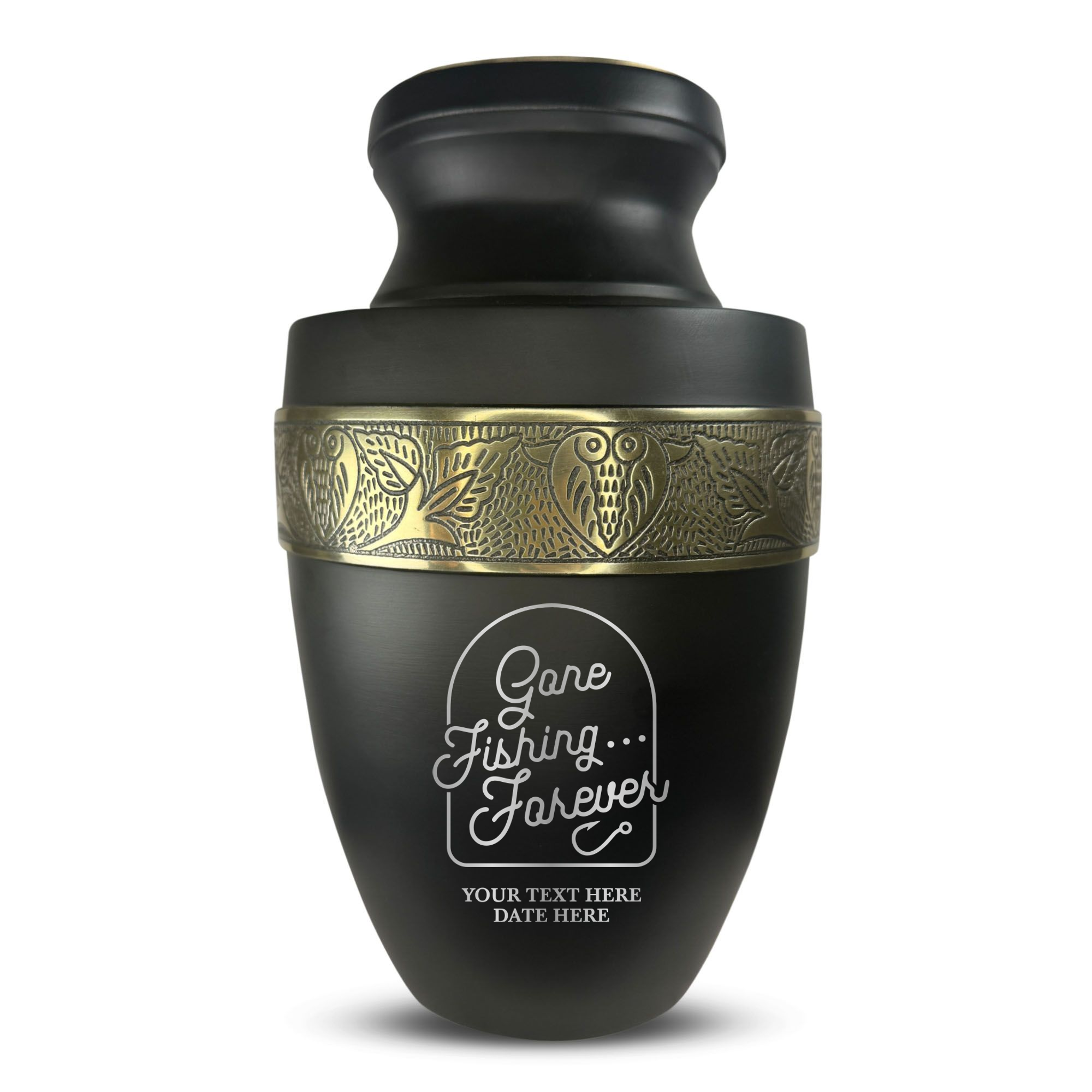 Elite Human Cremation Urn – 200 Cubic Inch – Aluminum with Gold Inlay | Fisherman Tribute